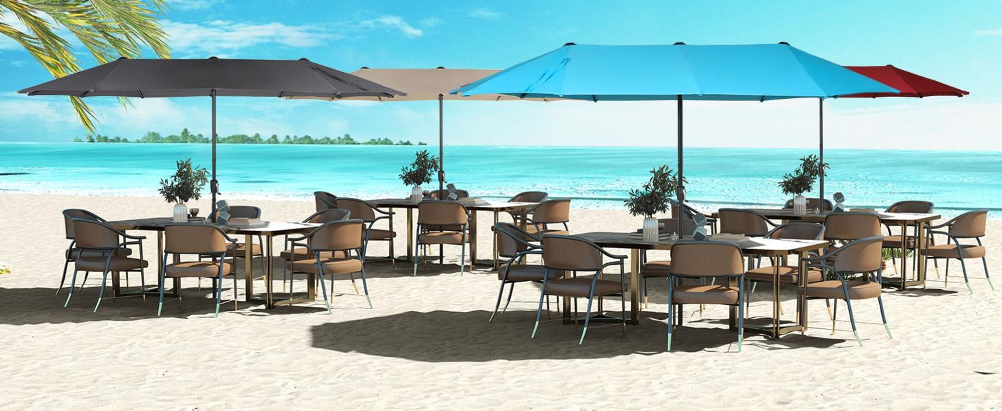 Puluomis Sonnenschirm 400 x 200 x238cm UPF 50+ mit Kurbel ohne Ständer Balkonschirm Strandschirm Marktschirm Gartenschirm Blau