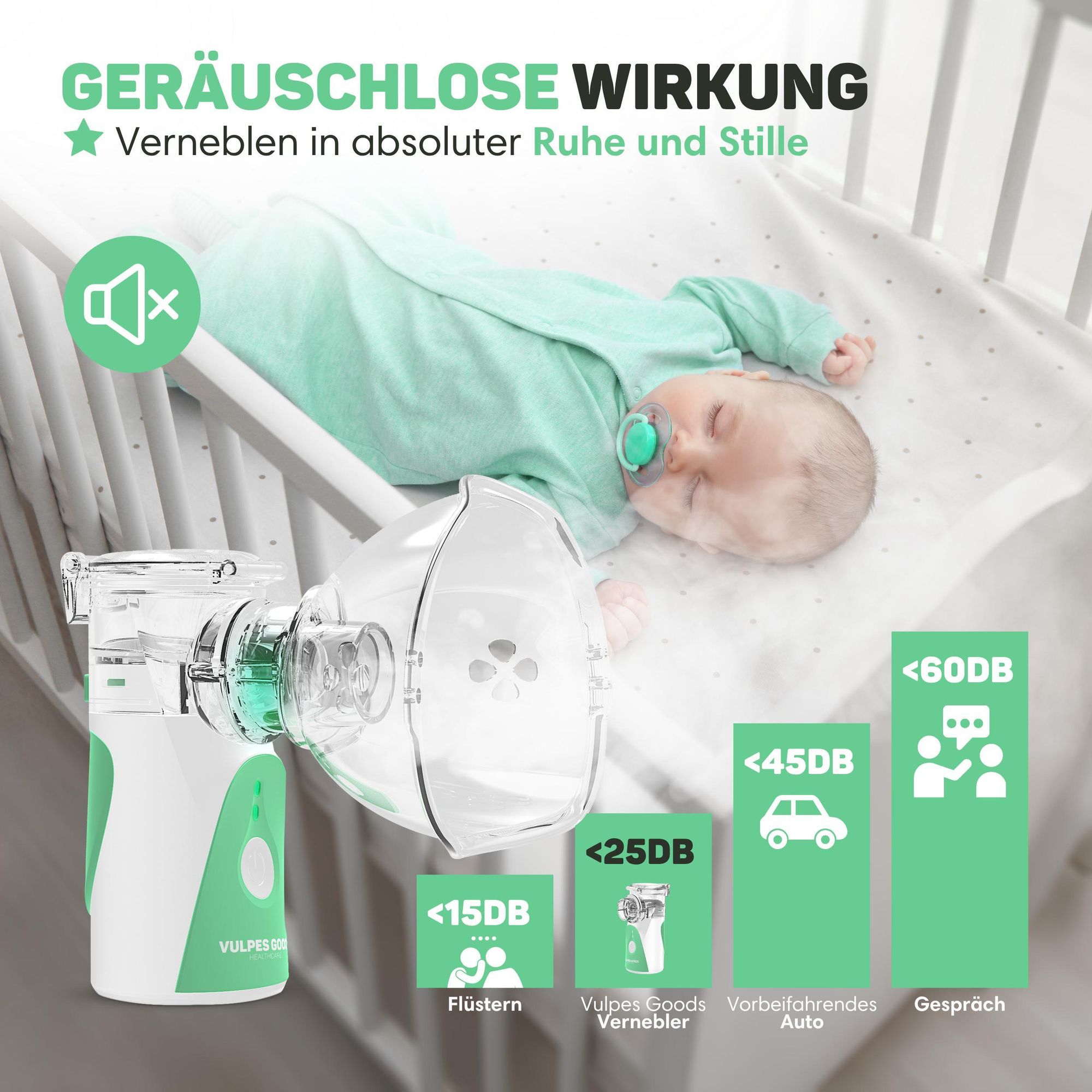 Vulpes Goods Elektryczny inhalator | Poręczne inhalatory dla dorosłych i dzieci | Przenośny inhalator z nebulizatorem W zestawie 3 ustniki i torba pod