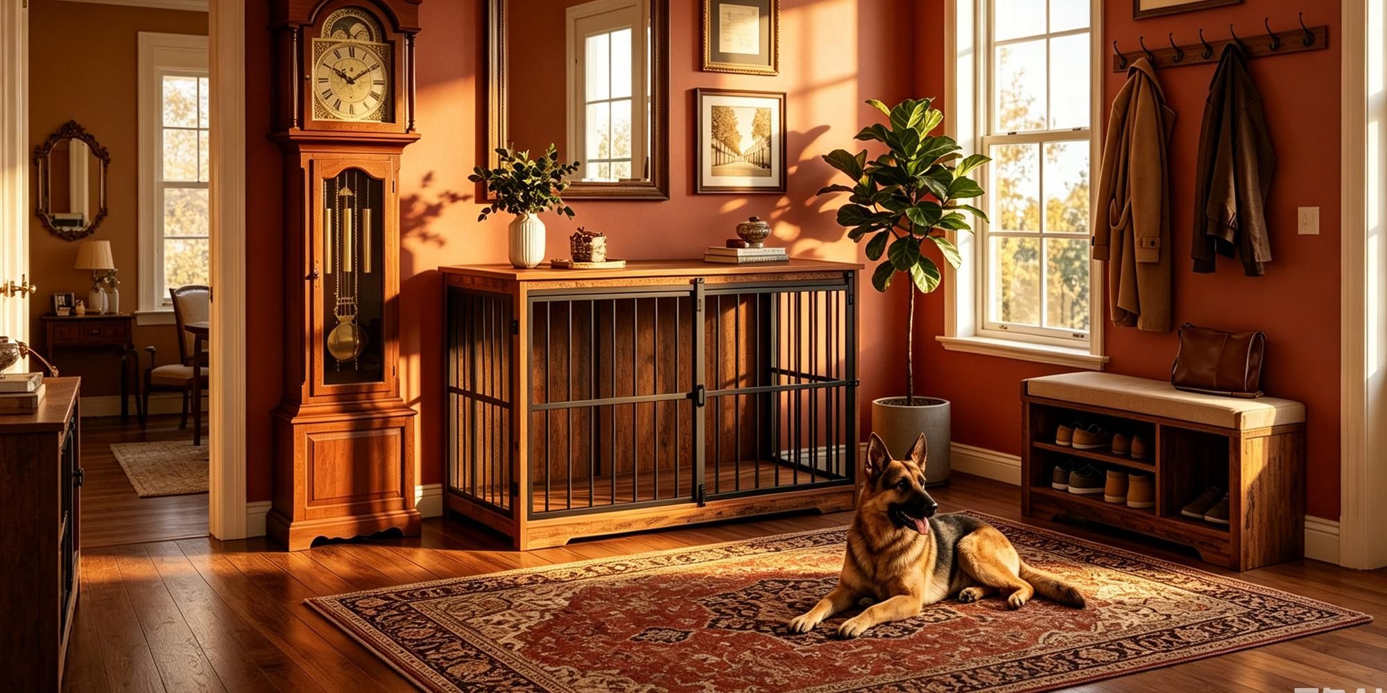 Hundekäfig Möbel, 119 cm Hundebox Möbel, 2 Türen, Vintage Braun | XXL Moderne Hundekäfig Indoor für Mittlere/Große Hunde, Beistelltisch