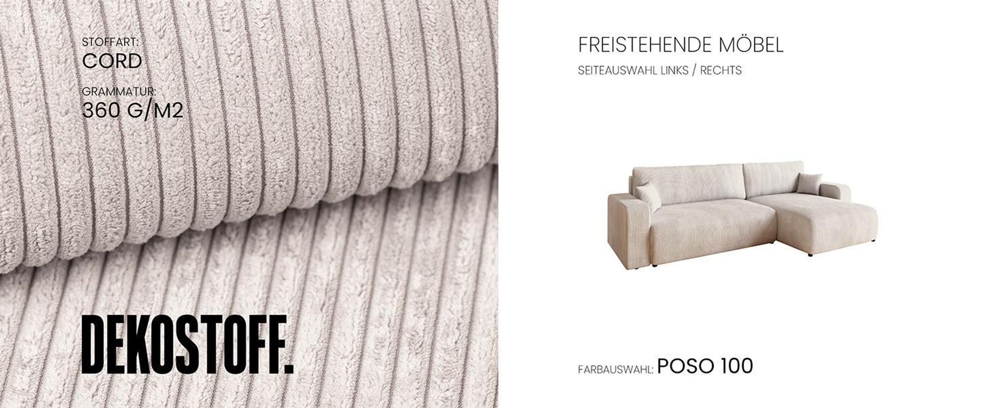 BroMARKT Ecksofa PUMI XL Schlaffunktion Bettkasten L-Form 125x230 cm Vanilla