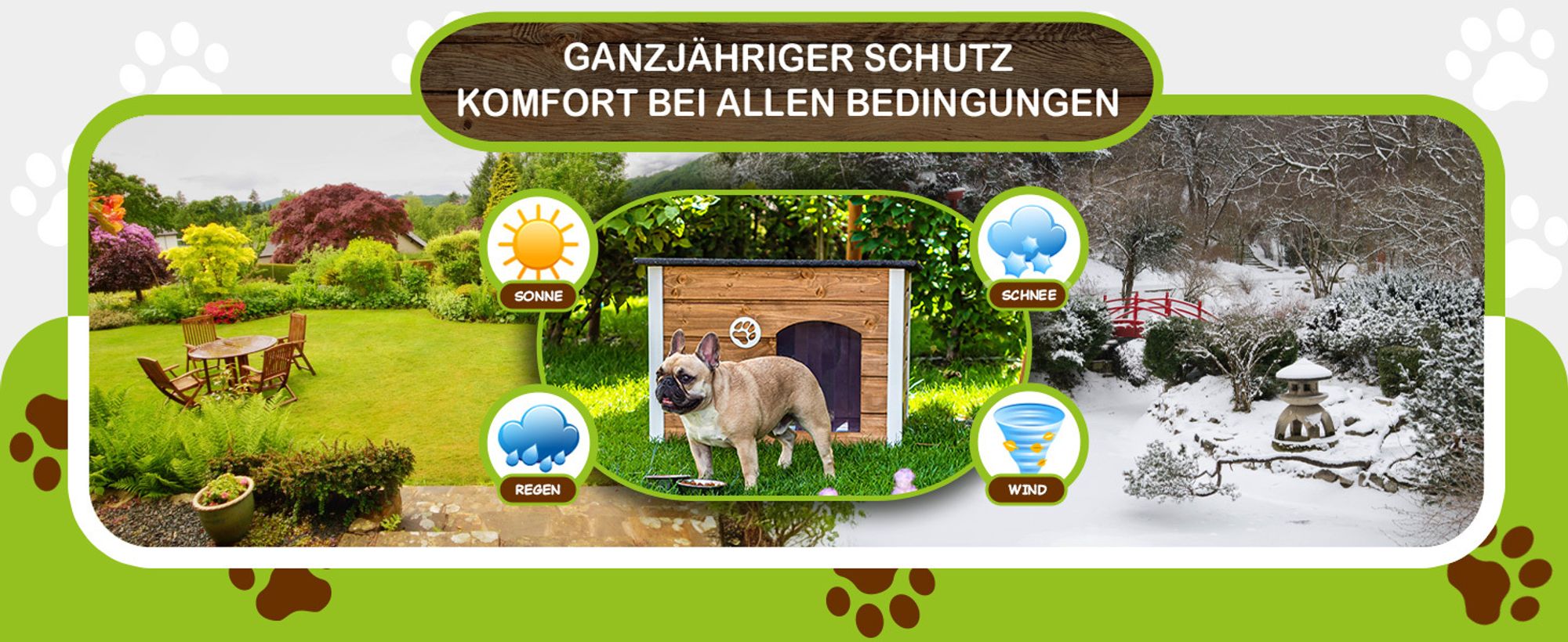 Outentin Hundehütte Outdoor Winterfest – Isoliertes Hundehaus für Mittelgroße Hunde – Wetterfest,Fichtenholz - 40mm Isolierung - 76x60x60cm, Grau