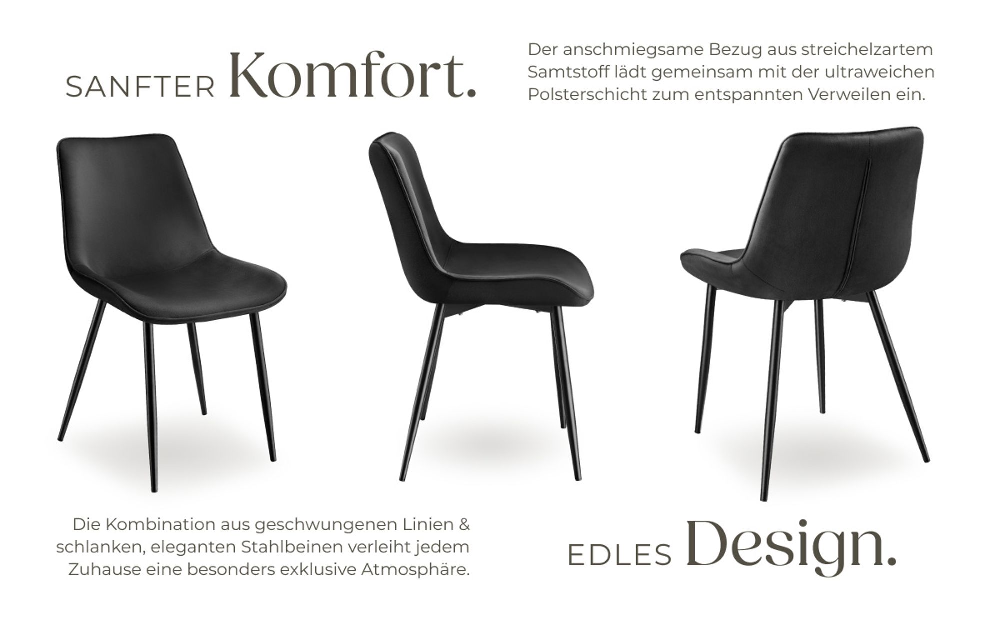 tectake® Set Stuhl Monroe gepolstert, in Samtoptik 48 x 59 x 82,5 cm