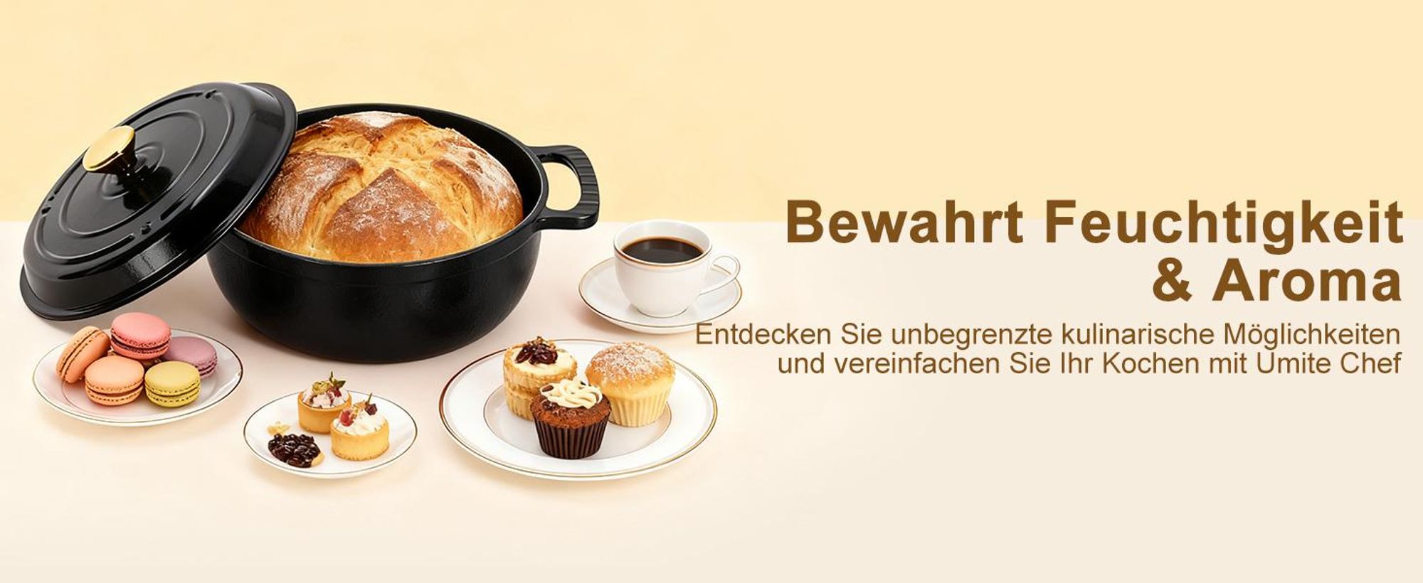 FCH Gusseisen Topf 26cm - 6QT-5.5L Emaille Bräter mit Deckel backofengeeignet - für Küche Backen Schmoren Braten (Schwarz)