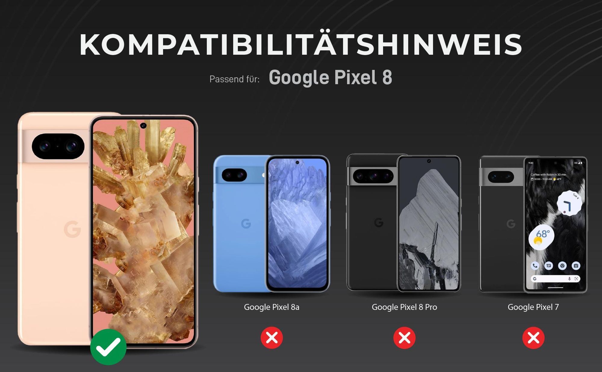 Kompatibilitätshinweise Kameraglas für Google Pixel 8