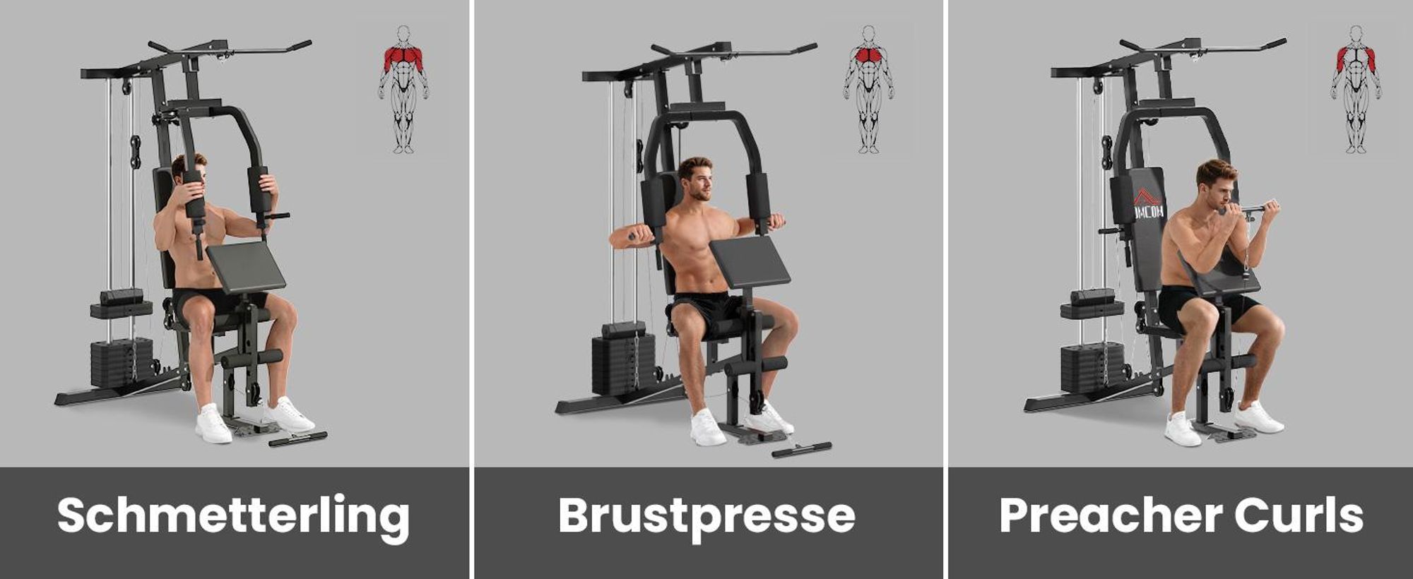 HOMCOM Gym Kraftstation Fitnessstation Multigym inkl. Gewichten Metall Schwarz