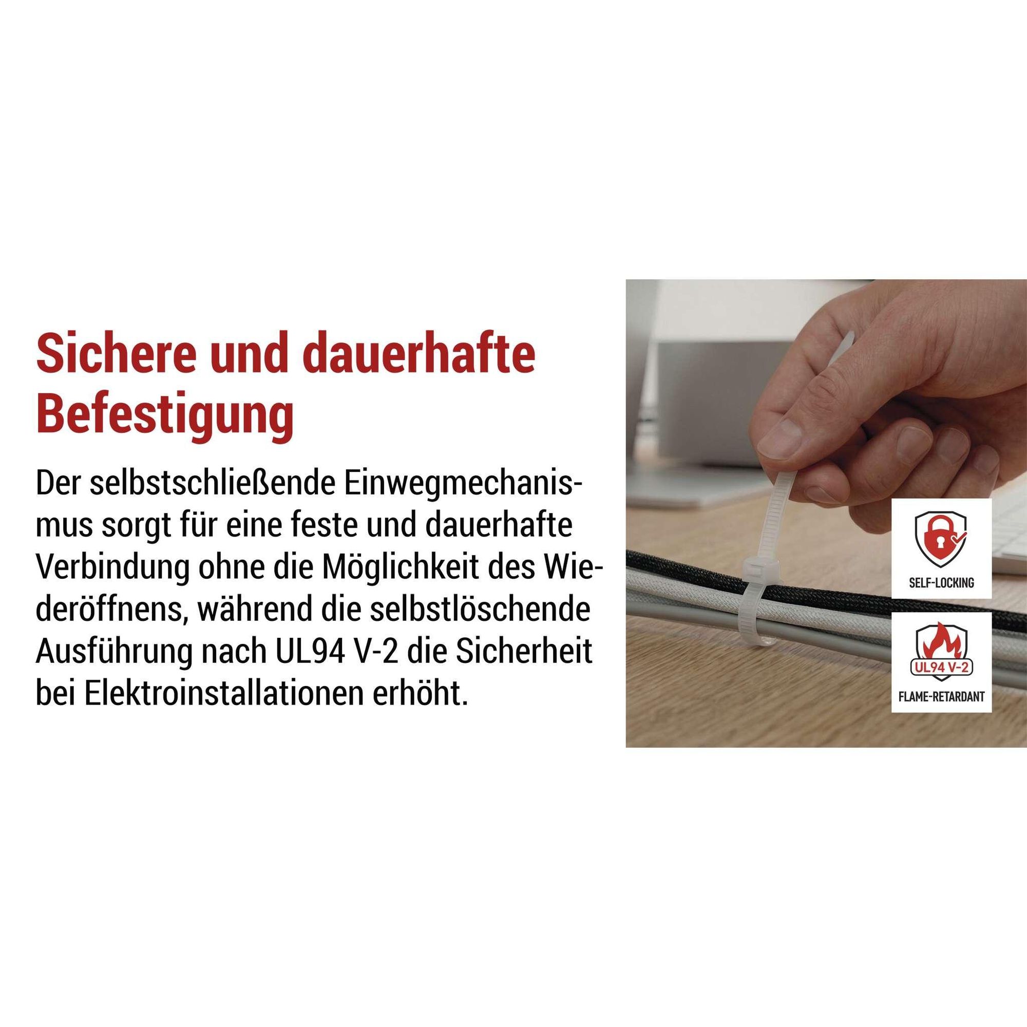 EMOS 100 Stück Kabelbinder aus Nylon PA66 für Innen, 150 x 3,5 mm, für max. Ø 3,5 cm Kabelbündel, Kabelmanagement selbsthemmend, weiß, A2844