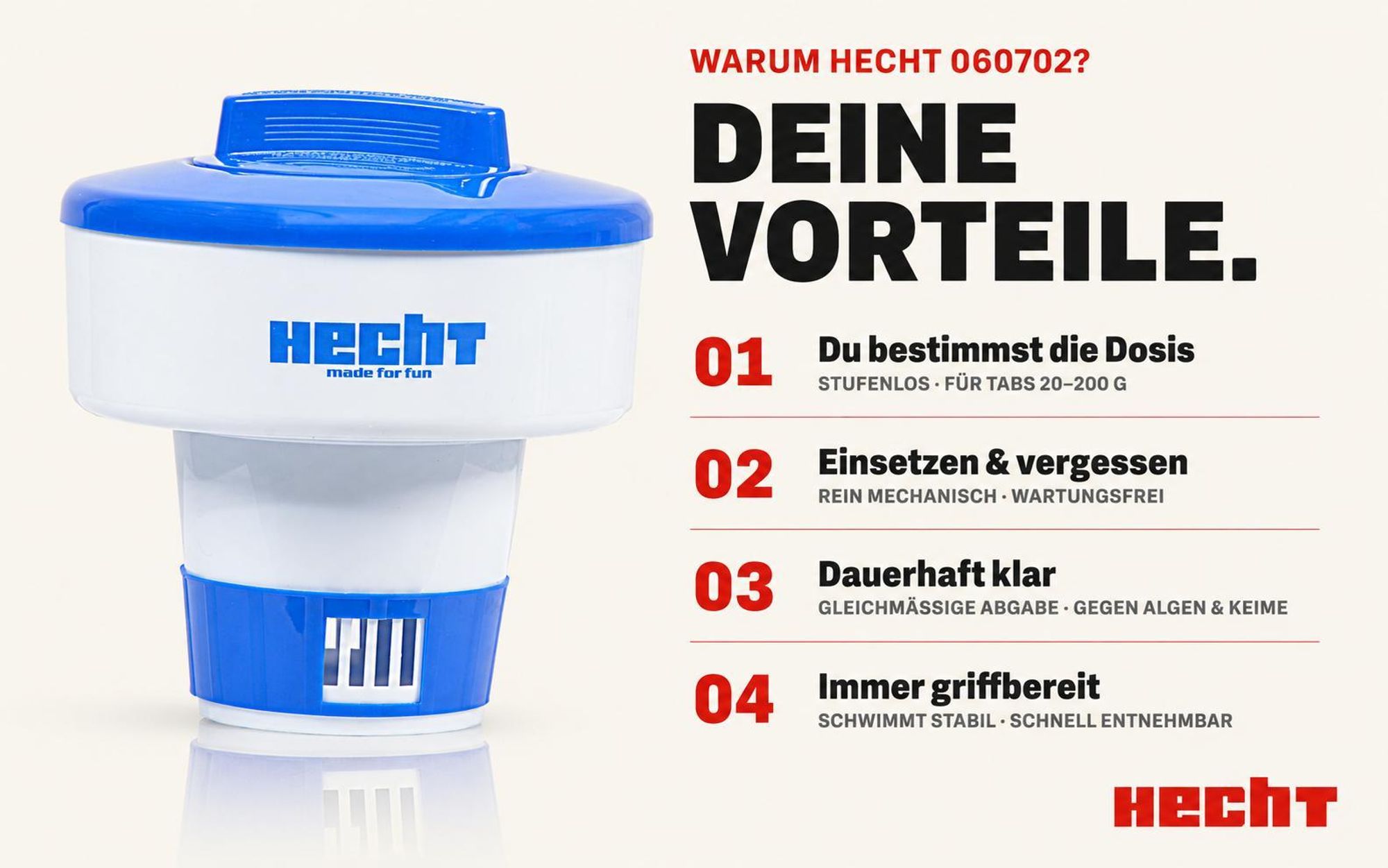 HECHT 060702 Chlor Dosierspender Chlorschwimmer | 20 bis 200 g | Dosierschwimmer Chlordosierer