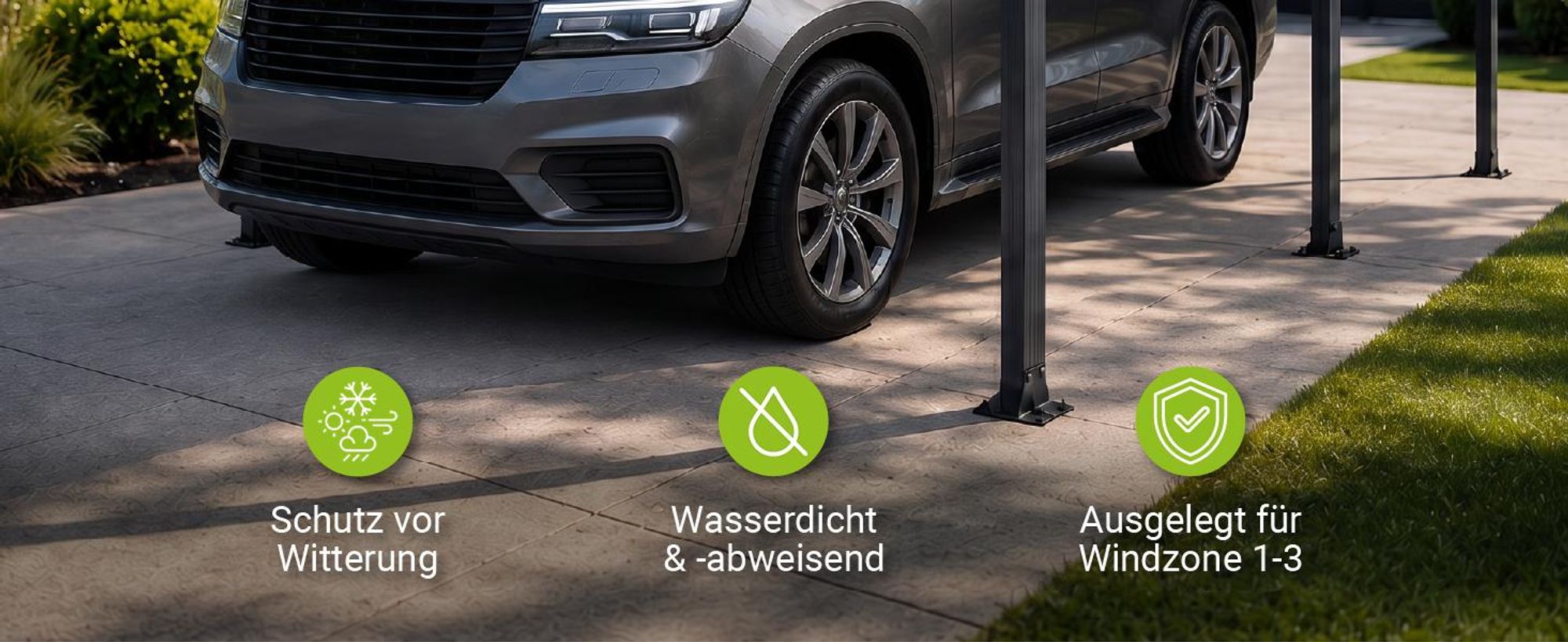 Juskys Carport mit Flachdach 5x3 m - Überdachung aus Aluminium mit Doppelstegplatten - Unterstand für Autos - freistehende Montage - Dunkelgrau