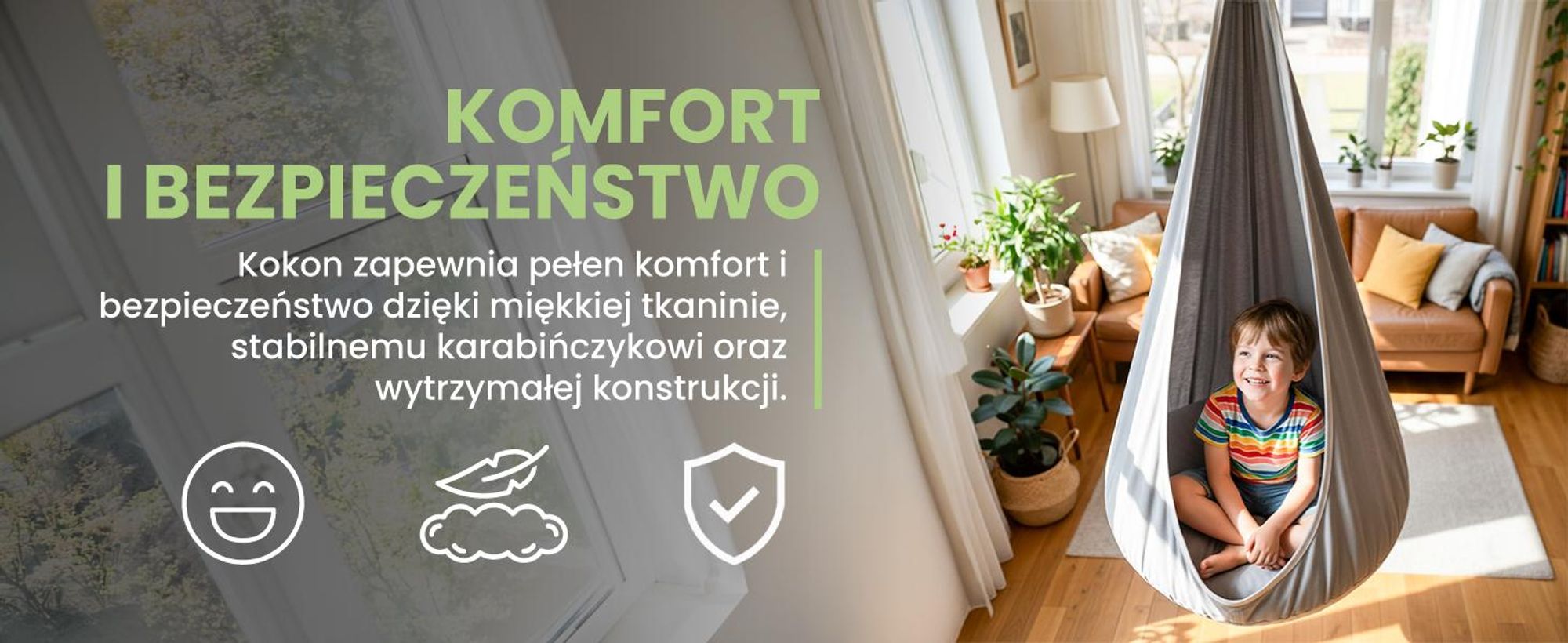 Kokon bujawka dla dzieci z poduszką z bawełny w kolorze szarym