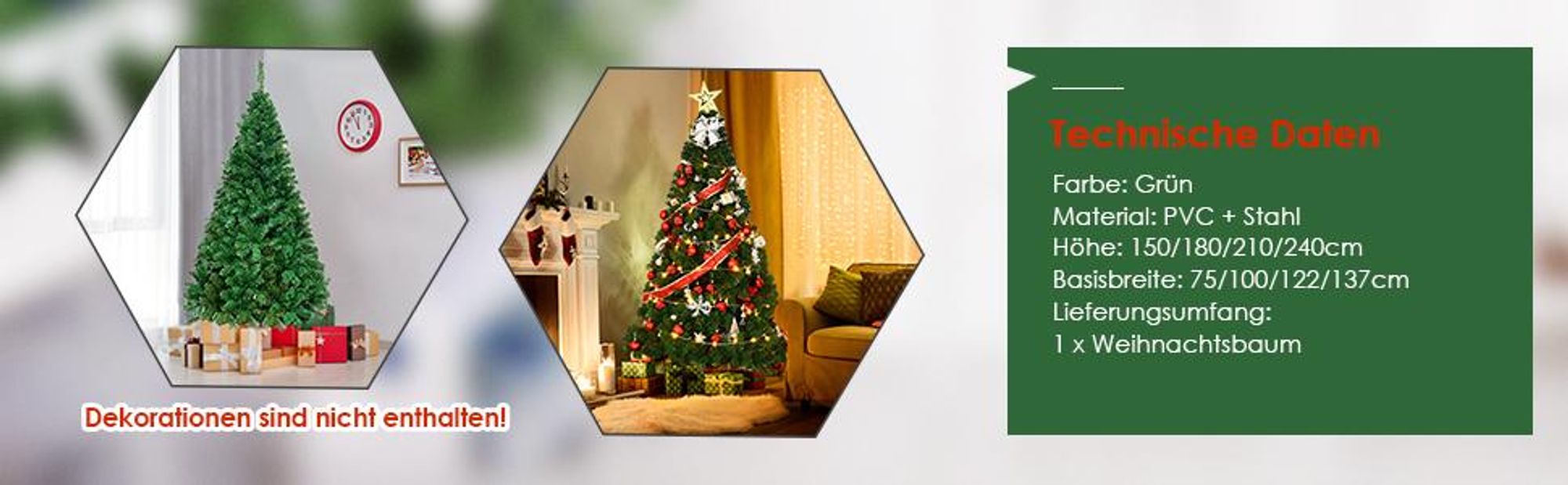 COSTWAY 180cm Künstlicher Weihnachtsbaum, Tannenbaum mit 650 Spitzen PVC Nadeln Metallständer&Klappsystem, Christbaum, Kunstbaum Weihnachten, Grün