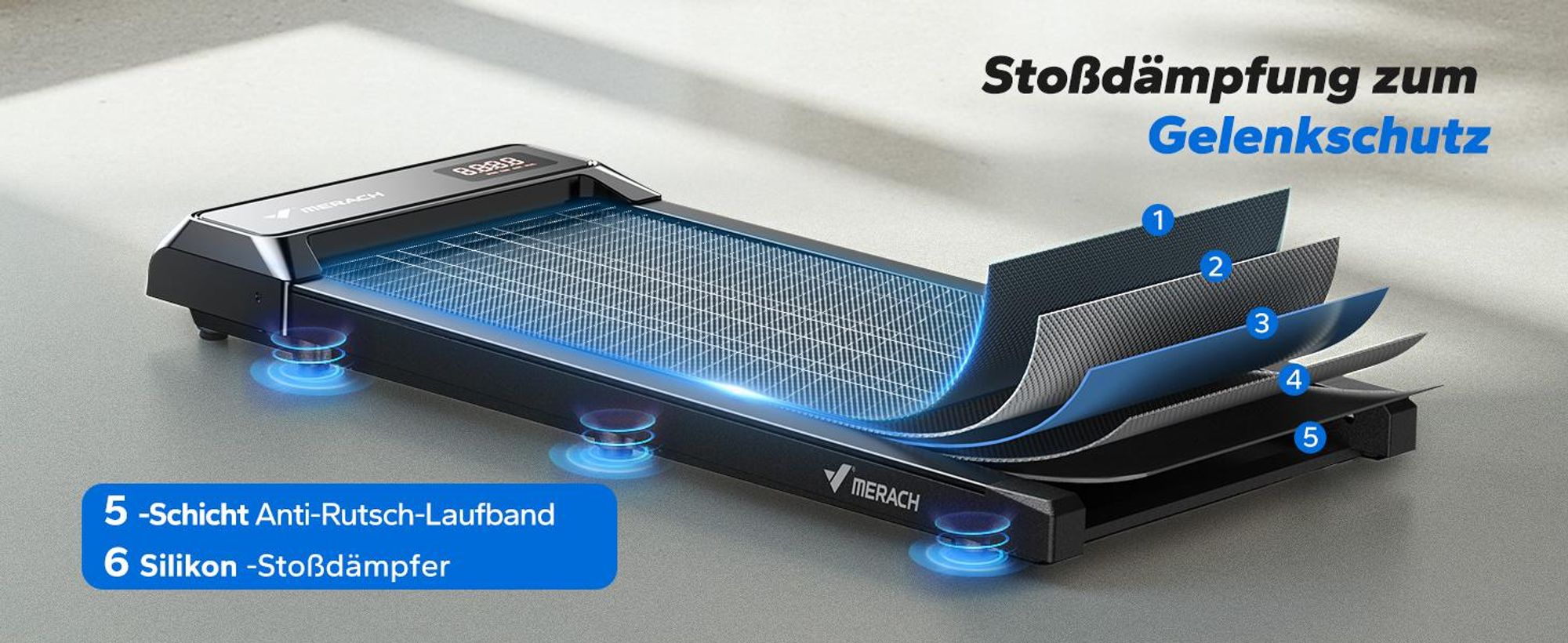 3-in-1 Laufband für Zuhause mit LED-Anzeige, App, Trainingskursen & Öko-Materialien, Leise <50 dB, 2,5 PS Motor, 2–6 km/h, für Homefitness, bis 120 kg