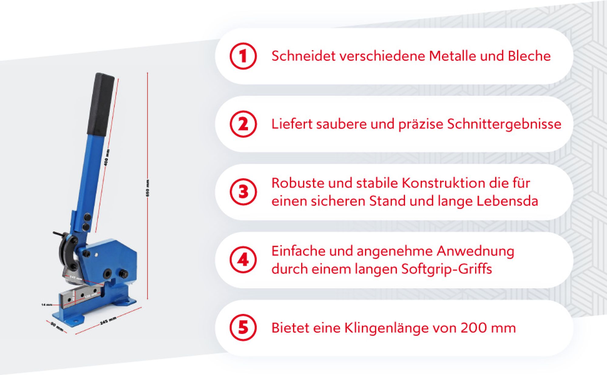 Handhebelschere Hebelschere 200mm Blechschere Schlagschere Metallschere Hebel Manuell