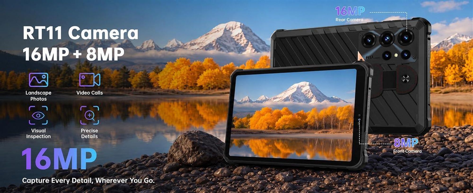 OUKITEL RT11 5G Outdoor Tablet, Wasserdicht Tablet, Android 16, 8" 2K HD Rugged Tablets 24GB+128GB/1TB, 10000mAh/18W,16MP/IP68/IP69K/NFC/OTG/Face ID
