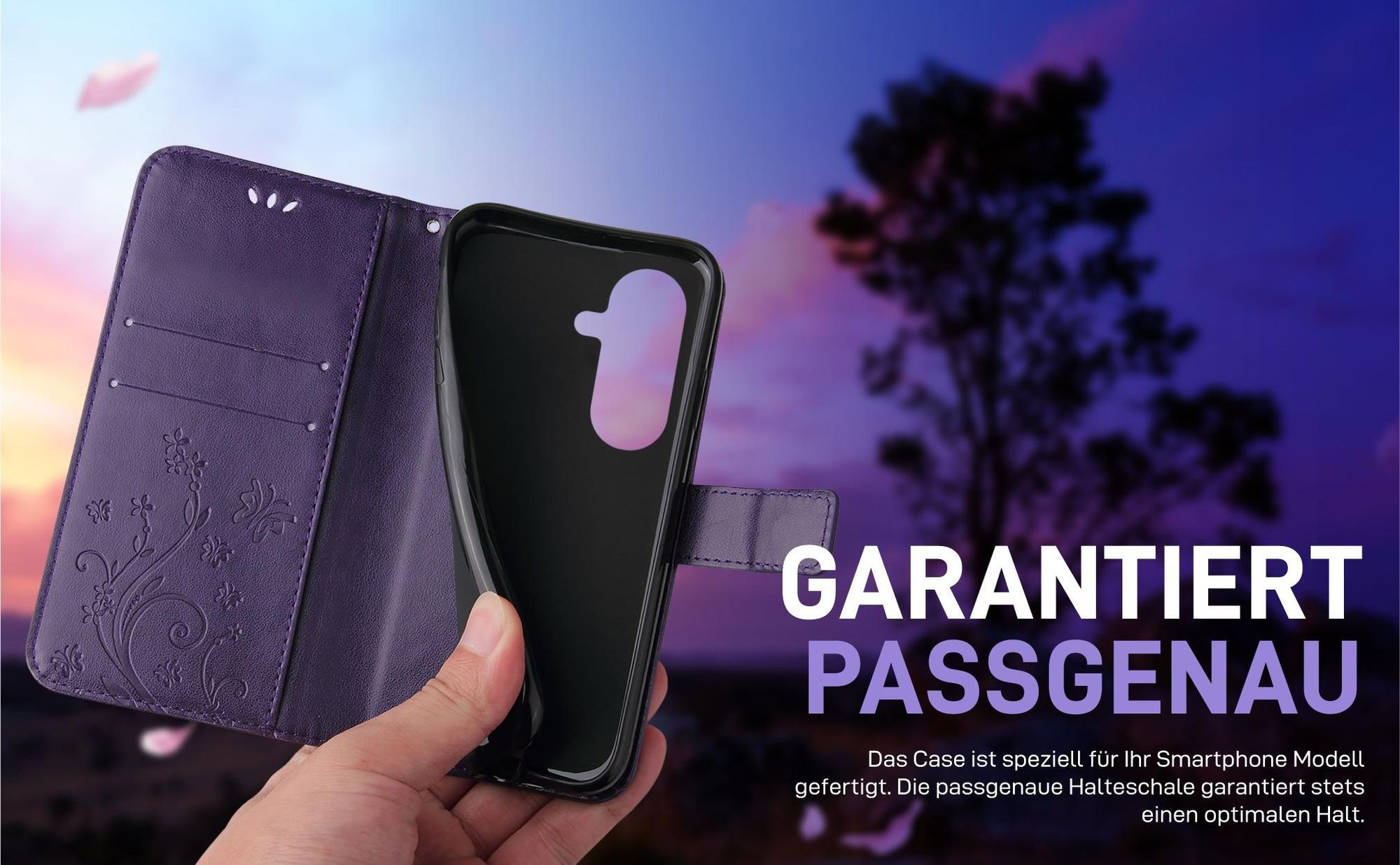 Violette Klapphülle für Samsung Galaxy A17 mit präziser Passform und sicherem Halt