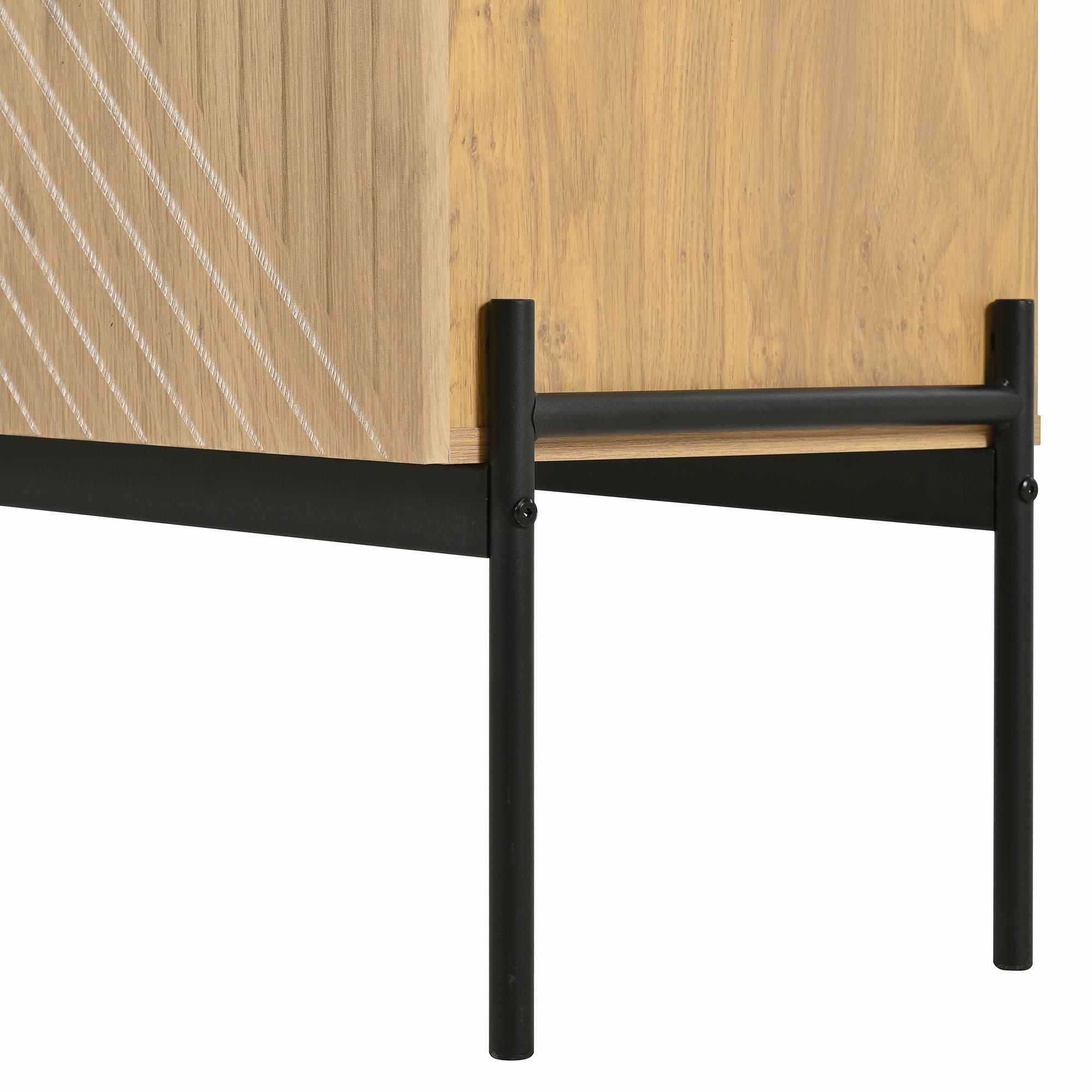 Merax Sideboard Kommode Holz, mit 3 Schubladen, 2 Türen, Zum Öffnen drücken, TV-Schrank, Buffet, 3D Linien, 140×40×75 cm, Natural+Schwarz