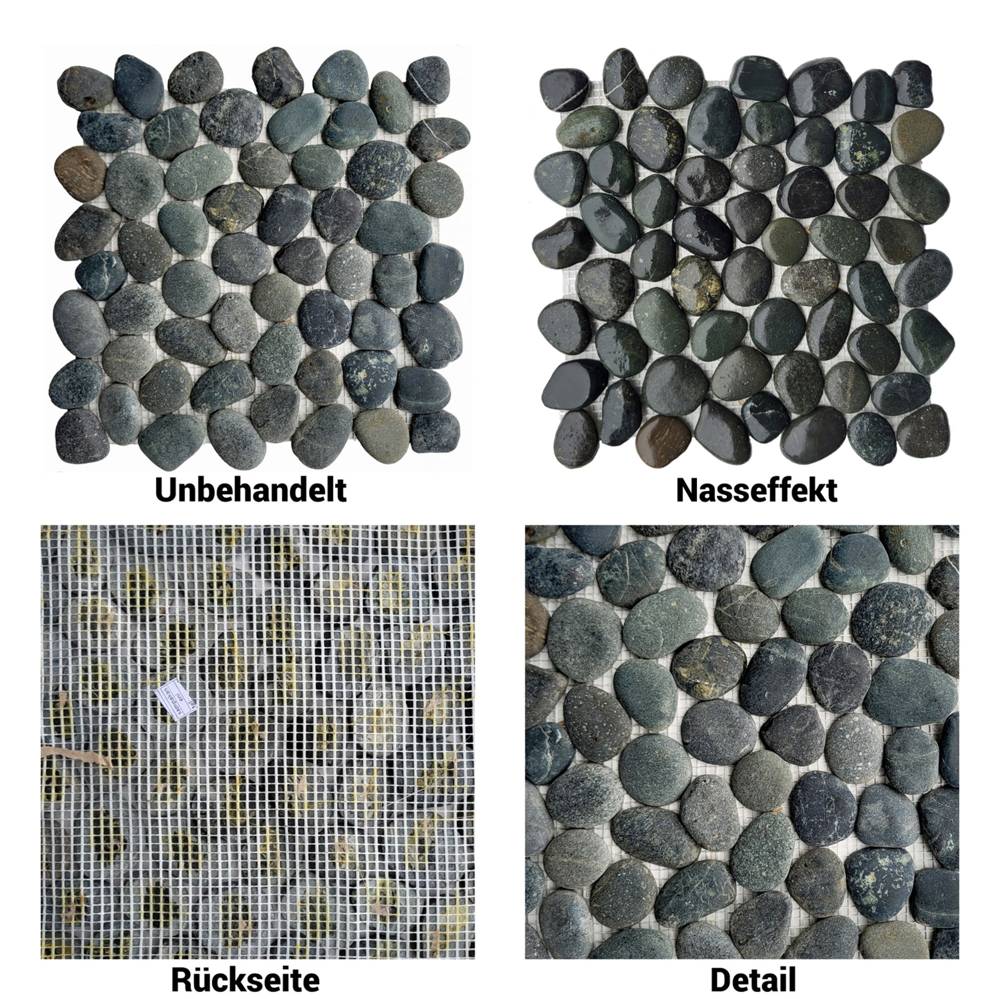 Exklusive Kieselstein-Mosaikfliese Schwarz – 1 Mosaikfliese K-551 - Premium Naturstein für Wand & Boden
