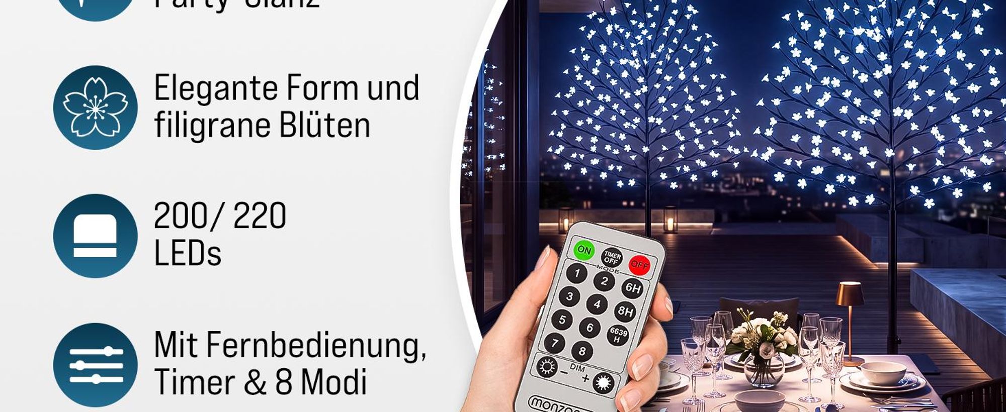 MONZANA Kirschblütenbaum 180 cm 200 LED Warmweiß Außen Innen Lichterbaum