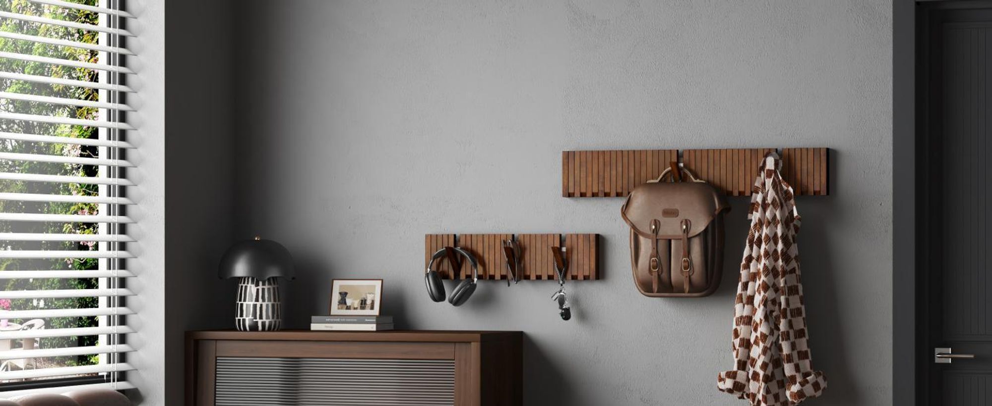 Mai & Mai Kleiderhaken Wandgarderobe Wandhaken aus Holz Garderobe mit 14 magnetischen Klapphaken Garderobenleiste Garderobenhaken Matt weiß Twigro-01