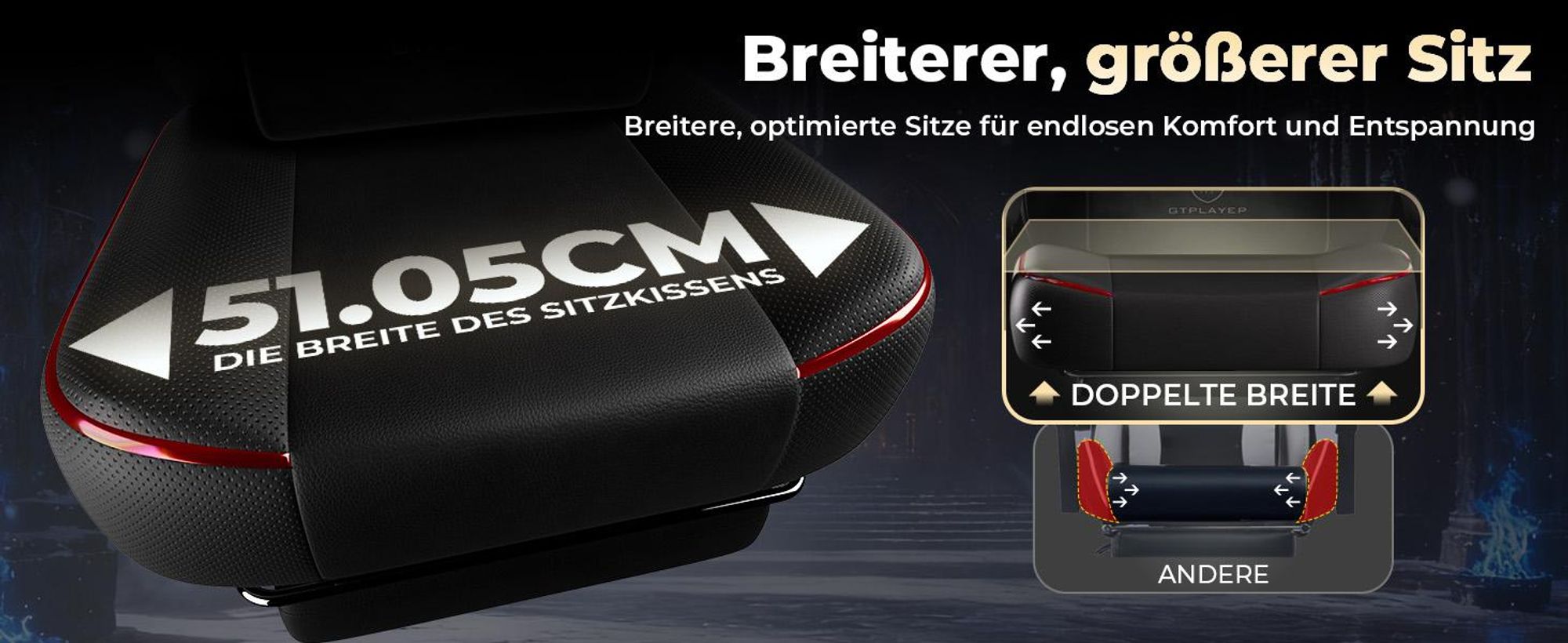 GTPLAYER Gaming Stuhl Chair Gamer Sessel Gamer Stuhl mit Fußstütze Lendenkissen Kopfstütze Höhenverstellbar Verstellbaren Armlehnen mit Fußstütze rot