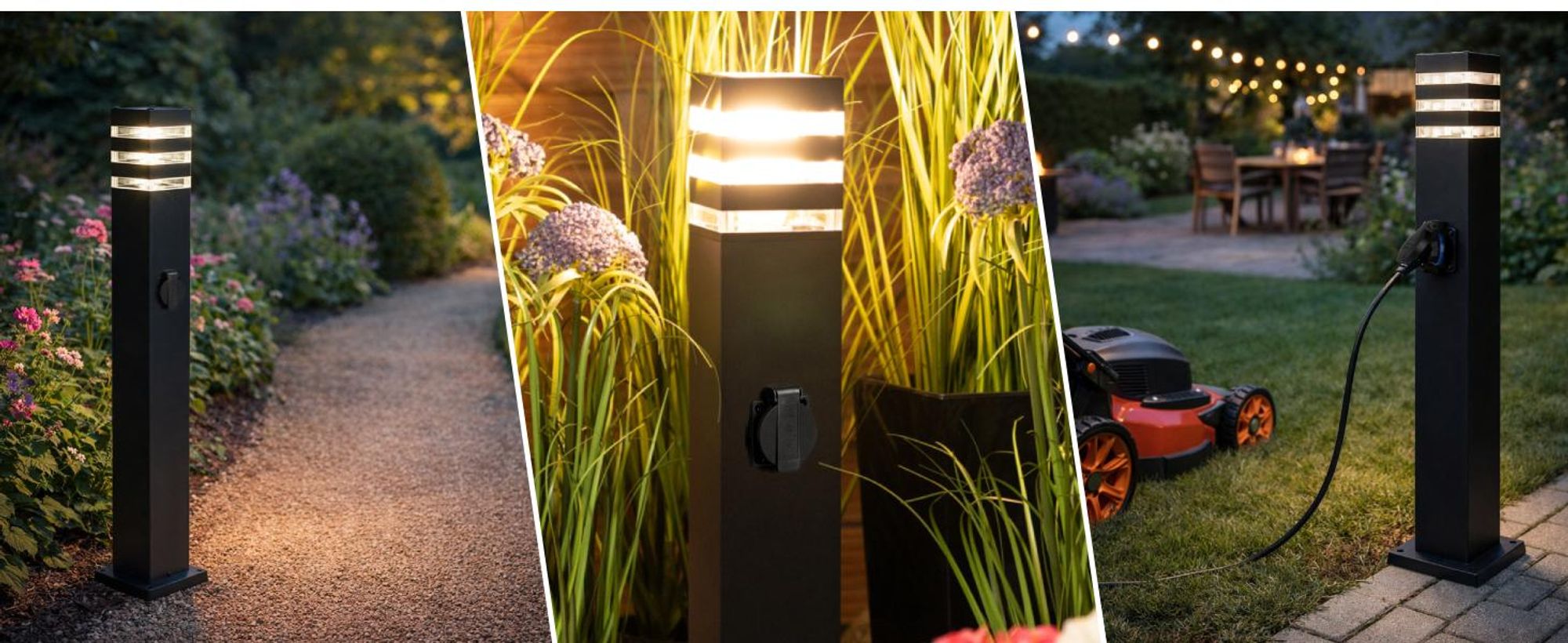 LUMILED Wegeleuchte Außen Pollerleuchte Außenstehleuchte Stehlampe Außenleuchte mit Steckdose Gartenleuchte Stromsäule 80cm IP44 E27 Fassung max 13W