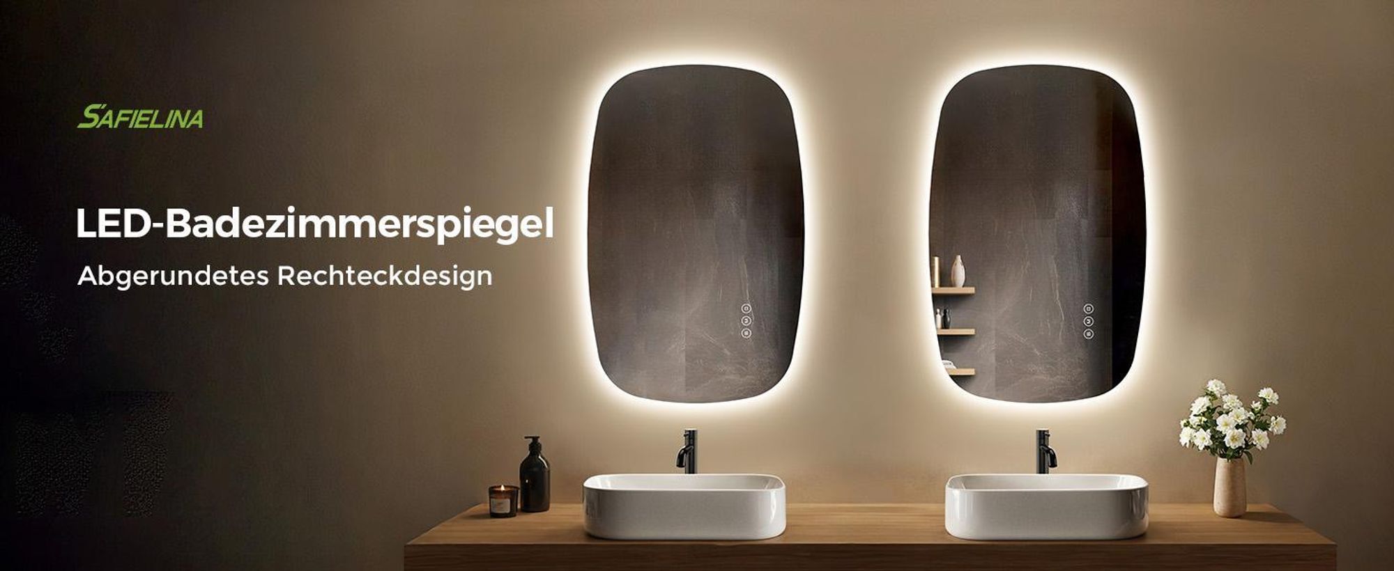 S'AFIELINA 80×50 cm Wandspiegel LED – Badspiegel mit Beleuchtung, HD-Glas , dimmbar, 3-farbige LED, Anti-Beschlag, horizontal & vertikal aufhängbar