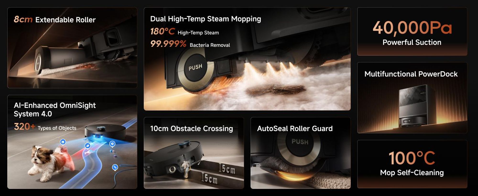 Dreame Aqua20 Pro Ultra Roller X Complete Nass-Trocken-Saugroboter,40KPa Saugkraft,180°C Dampf,8cm MopExtend,OmniSight 4.0,ProLeap 10cm,Marmor-Schwarz