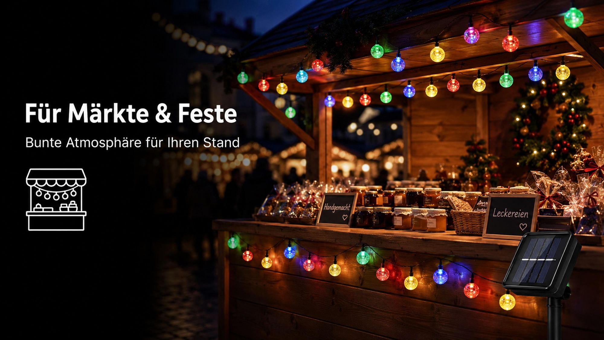 5M Lichterkette Außen Solar Glühbirnen LED Lichterketten, Innen Außen Weihnachten Beleuchtung Outdoor Garten Deko, Bunt