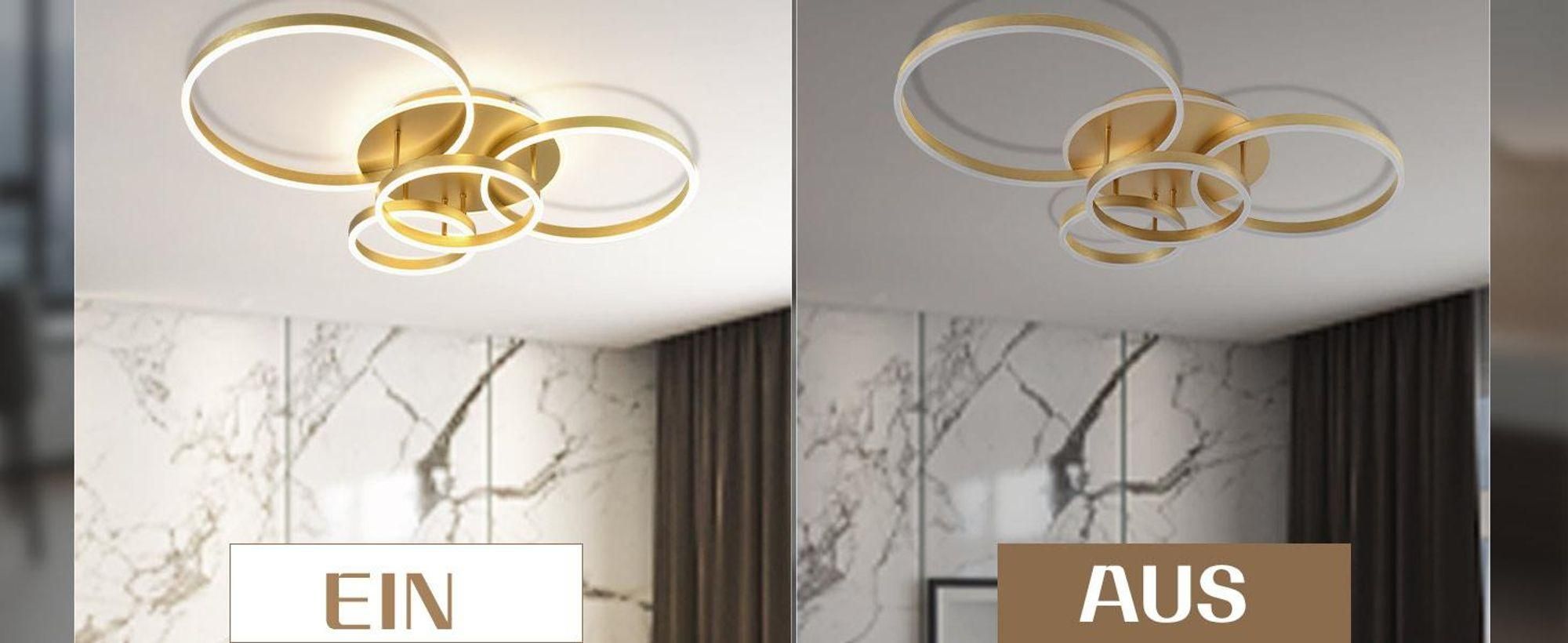 ZMH LED Deckenleuchte 98CM Deckenleuchten 90W Dimmbar Deckenlampe mit Fernbedienung Gold 4 Ring Deckenbeleuchtung für Schlafzimmer Küche