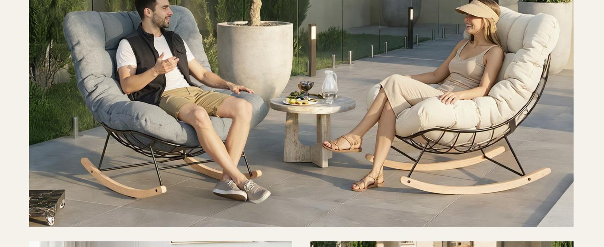 FLEXISPOT Schaukelsessel Outdoor, Gartenliege & Loungesessel mit Kissen, stabilem Metallrahmen, ideal für Balkon, Terrasse, Garten & Wohnzimmer, Grau