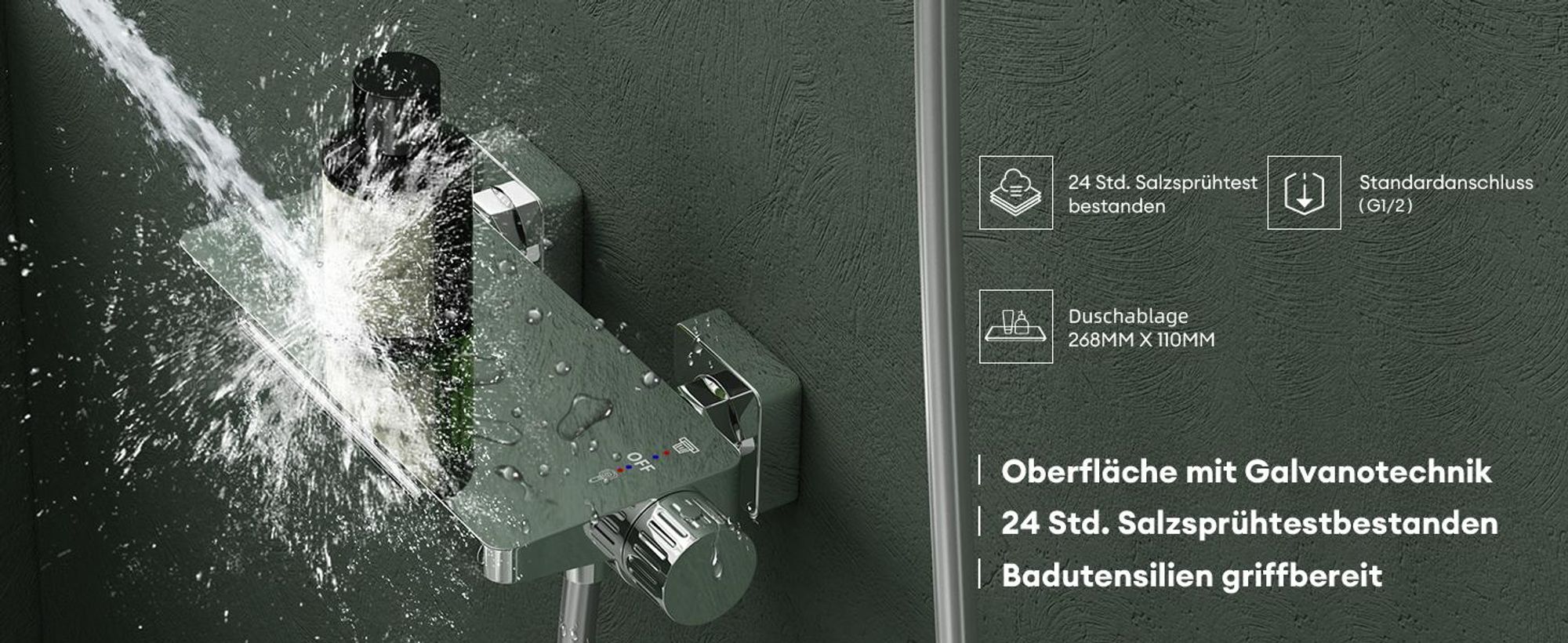 Mai & Mai Badewannenarmatur mit Handbrause Wasserfall Wannenarmatur 4 Strahlarten Wandarmatur für Badewanne aus Messing Silber DSN-403