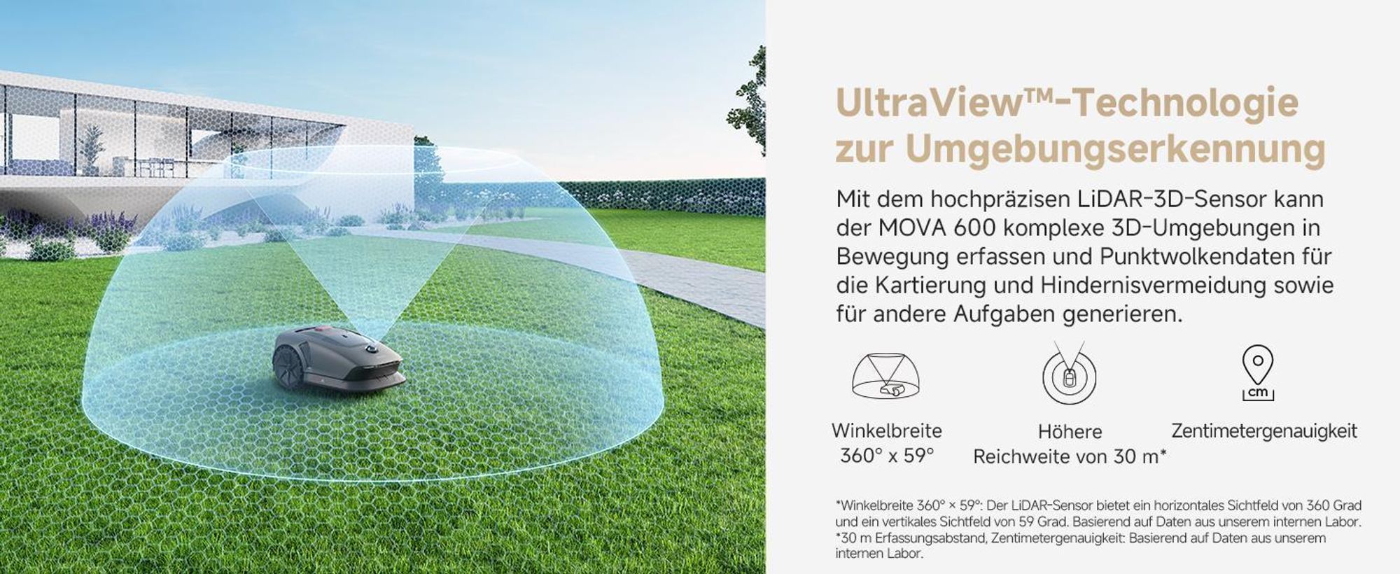 MOVA 600 Kabelloser Mähroboter mit UltraView™ 3D LiDAR, kabellos ohne Begrenzungskabel, Automatische Navigation, bis 600 m² Rasenfläche