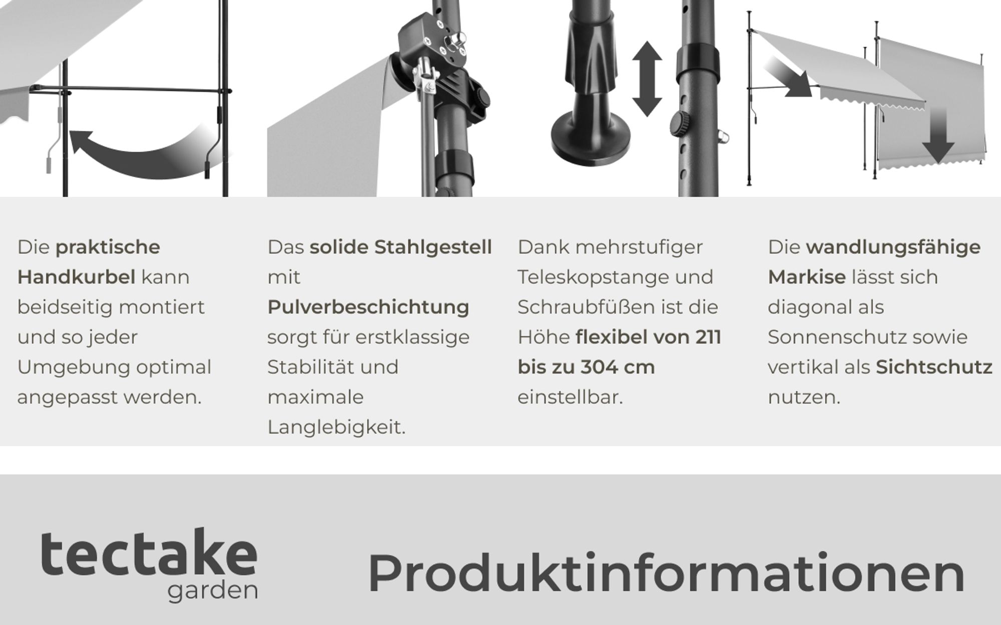 tectake® Klemmmarkise mit Handkurbel einfache Montage