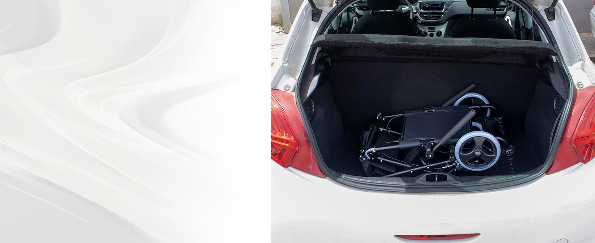 Einfache Lagerung. Der Transitbuggy kann im Kofferraum eines normalen Autos verstaut werden.