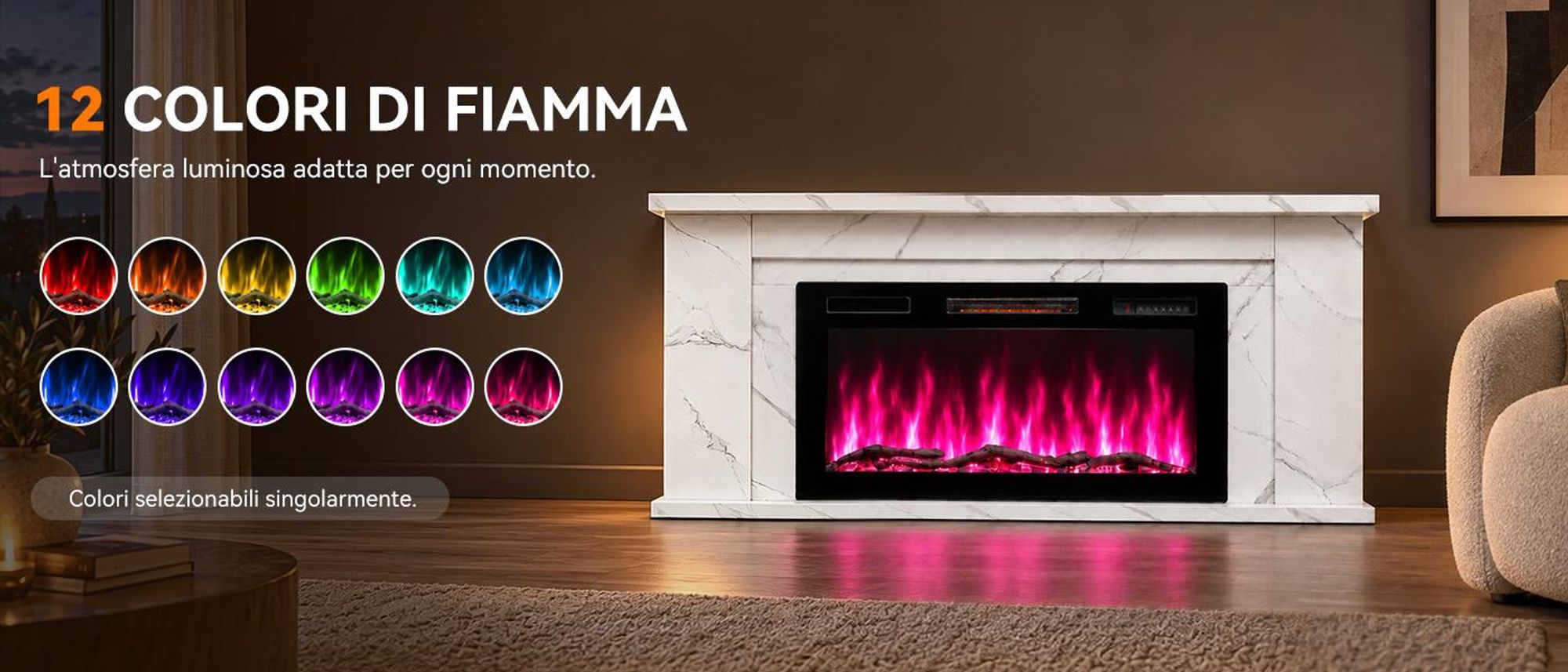 Effetto fiamma 3D realistico per creare un'atmosfera unica