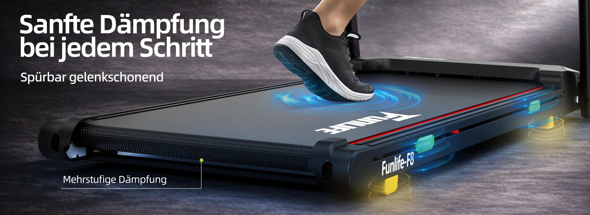 FUNLIFE F8 mit stoßdämpfendem Laufdeck für gelenkschonendes Walking zuhause