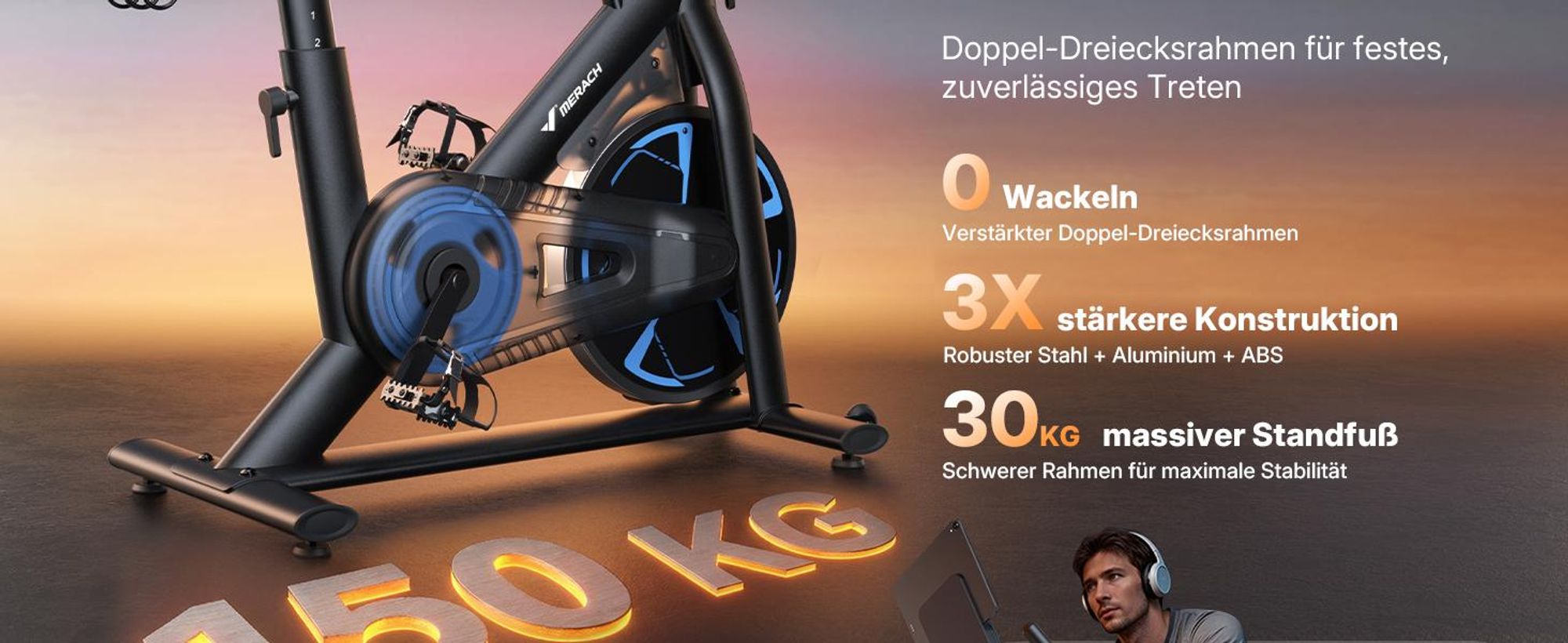 Heimtrainer Fahhrad für Zuhause, leises Fitnessbike mit LCD-Display, Magnetischer Widerstand, 8 Widerstandsstufen, bis 150 KG belastbar
