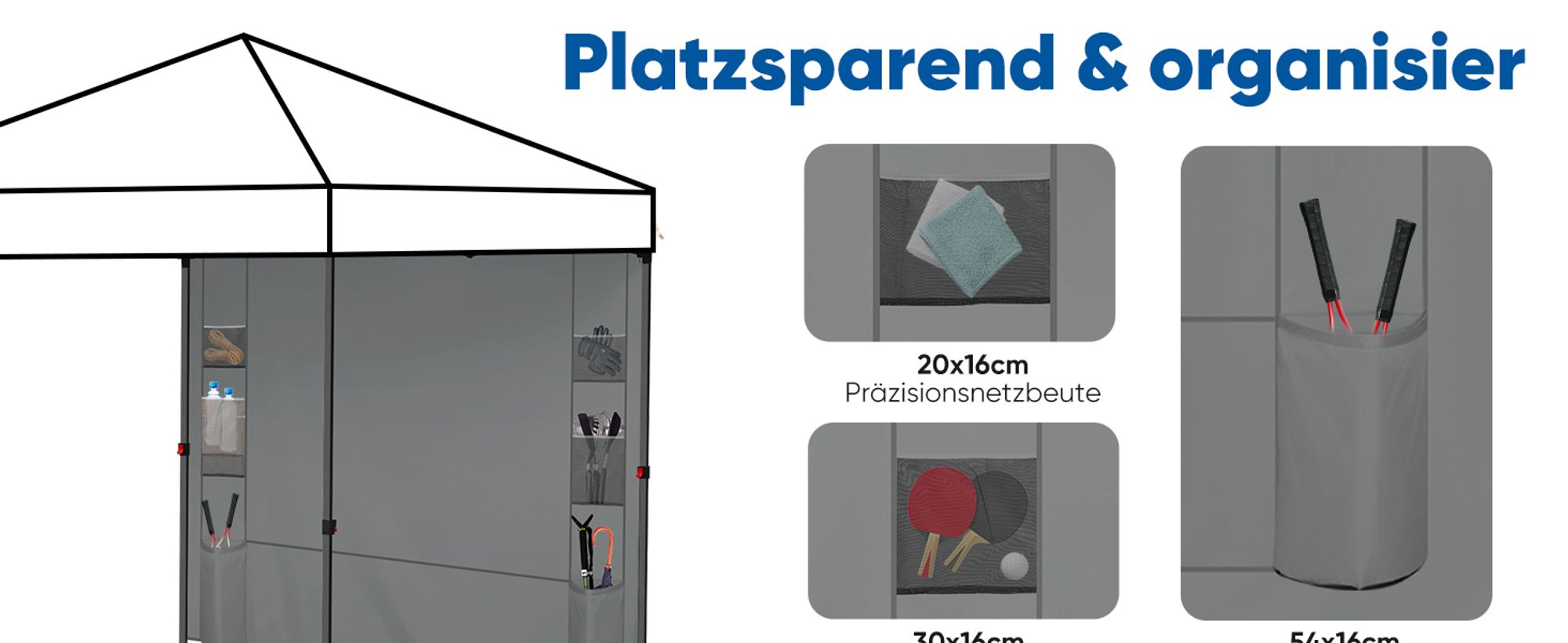 Sekey Seitenteil Multifunktionale seitenwand pavillon mit 6 Taschen, Grau