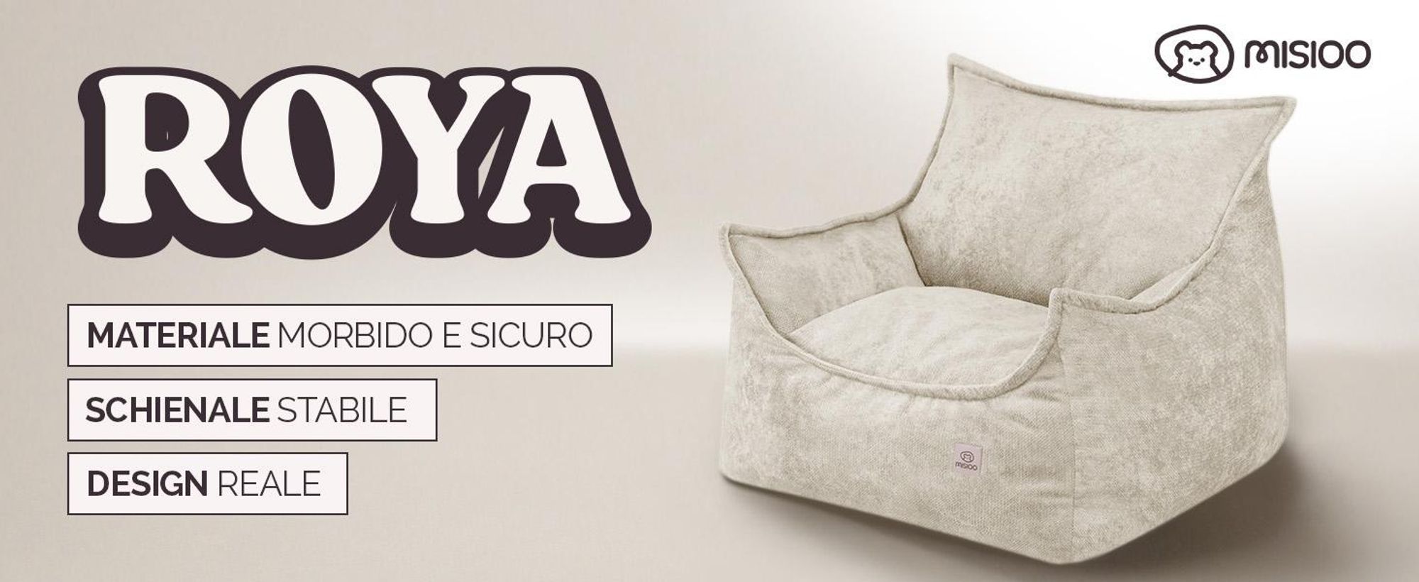 Poltrona per bambini MISIOO Roya Chenille – Poltrona per la cameretta dei bambini, morbido pouf per bambini, divano a sacco da pavimento, cernila di alta qualità, 80x73x58 cm