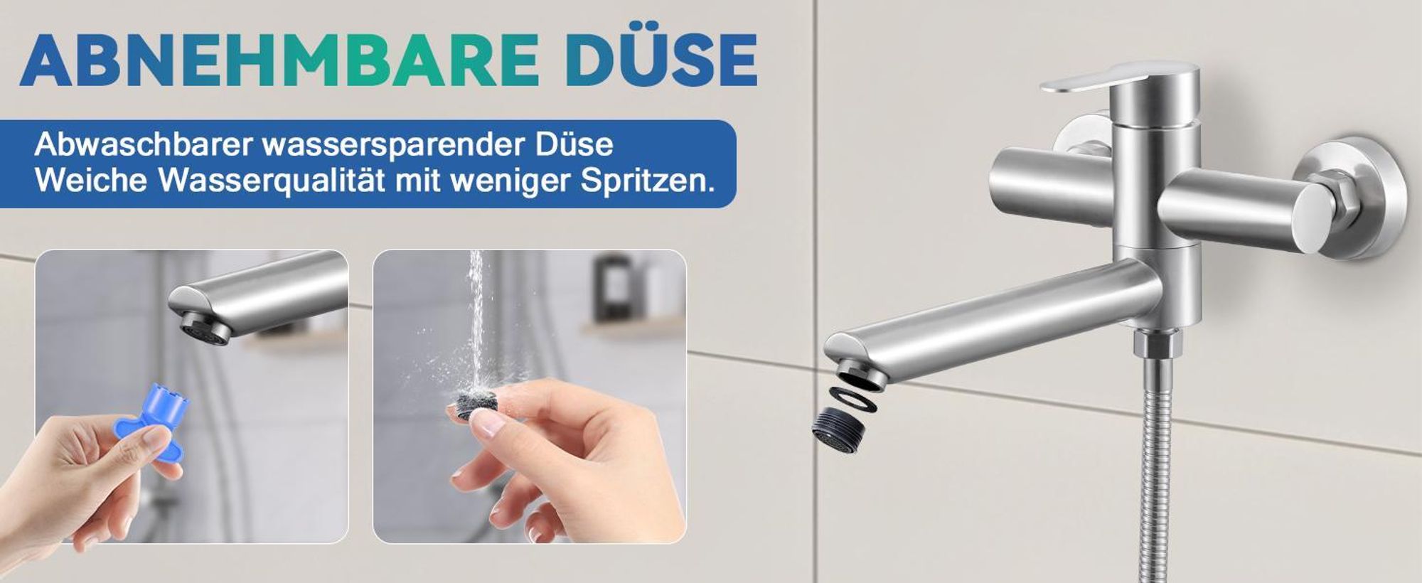 ZMH Wannenarmatur mit 3 Funktionen Handbrause  Badewannenarmatur Nickel Klassisch Set Amaturen Wasserhahn für Badewanne Bad