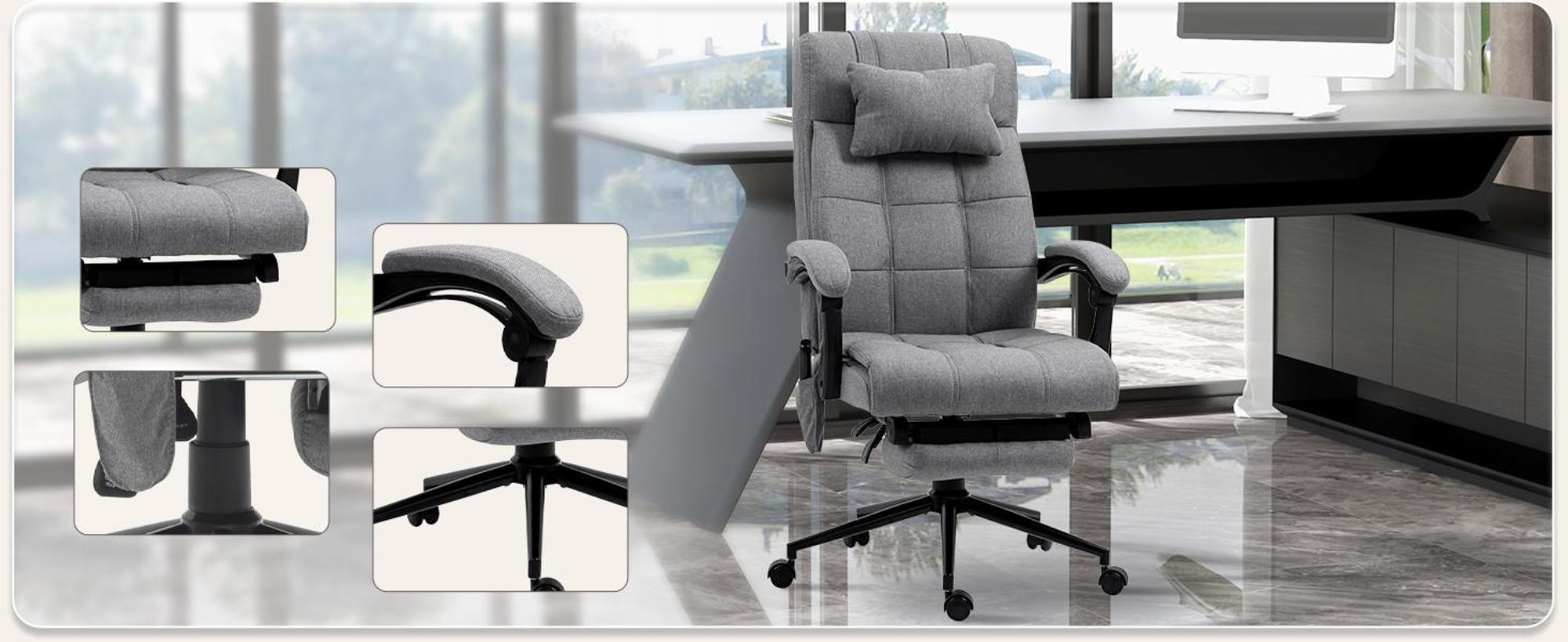 Vinsetto Bürostuhl mit Massagefunktion, Ergonomisch PC Stuhl mit Liegefunktion