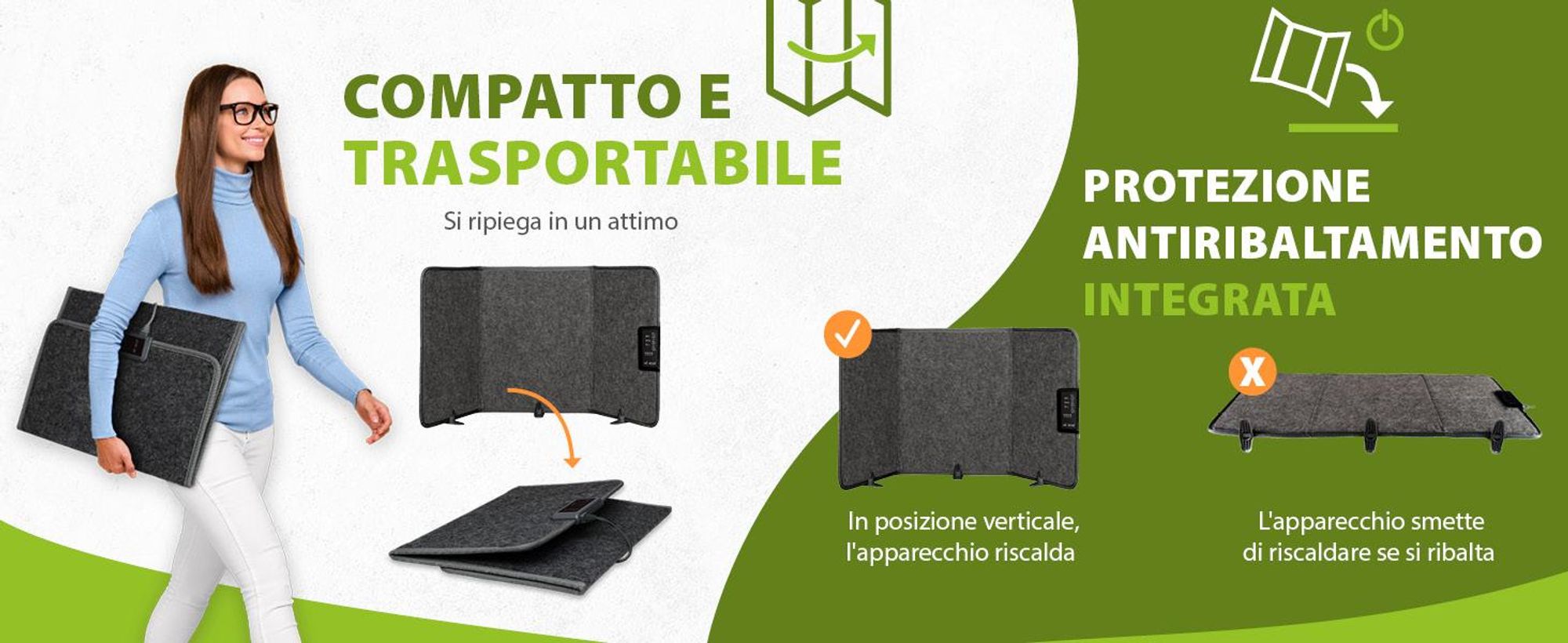 Pannello riscaldante pieghevole 51x100cm riscaldatore da tavolo a infrarossi fino a 60°C parete riscaldante pieghevole
