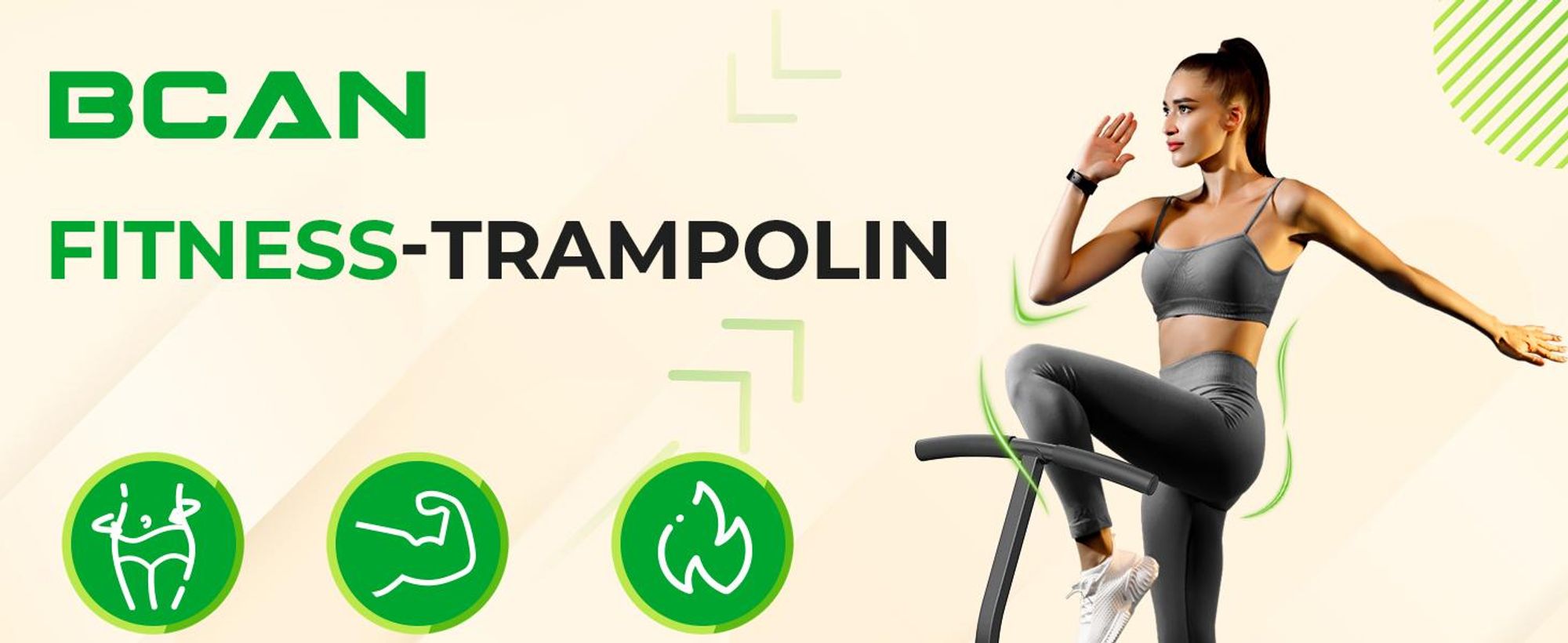 BCAN Fitness Trampolin Indoor Ø 122 cm, Trampolin Erwachsene bis 250 kg, Bodentrampolin mit verstellbarem T-Griff & 42 Gummiseilen