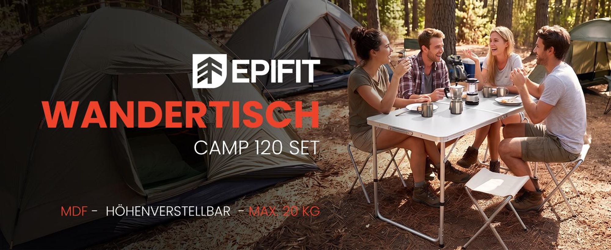 Campingtisch Klapptisch im Koffer mit 4 Stühle Aluminium 3 Stufen