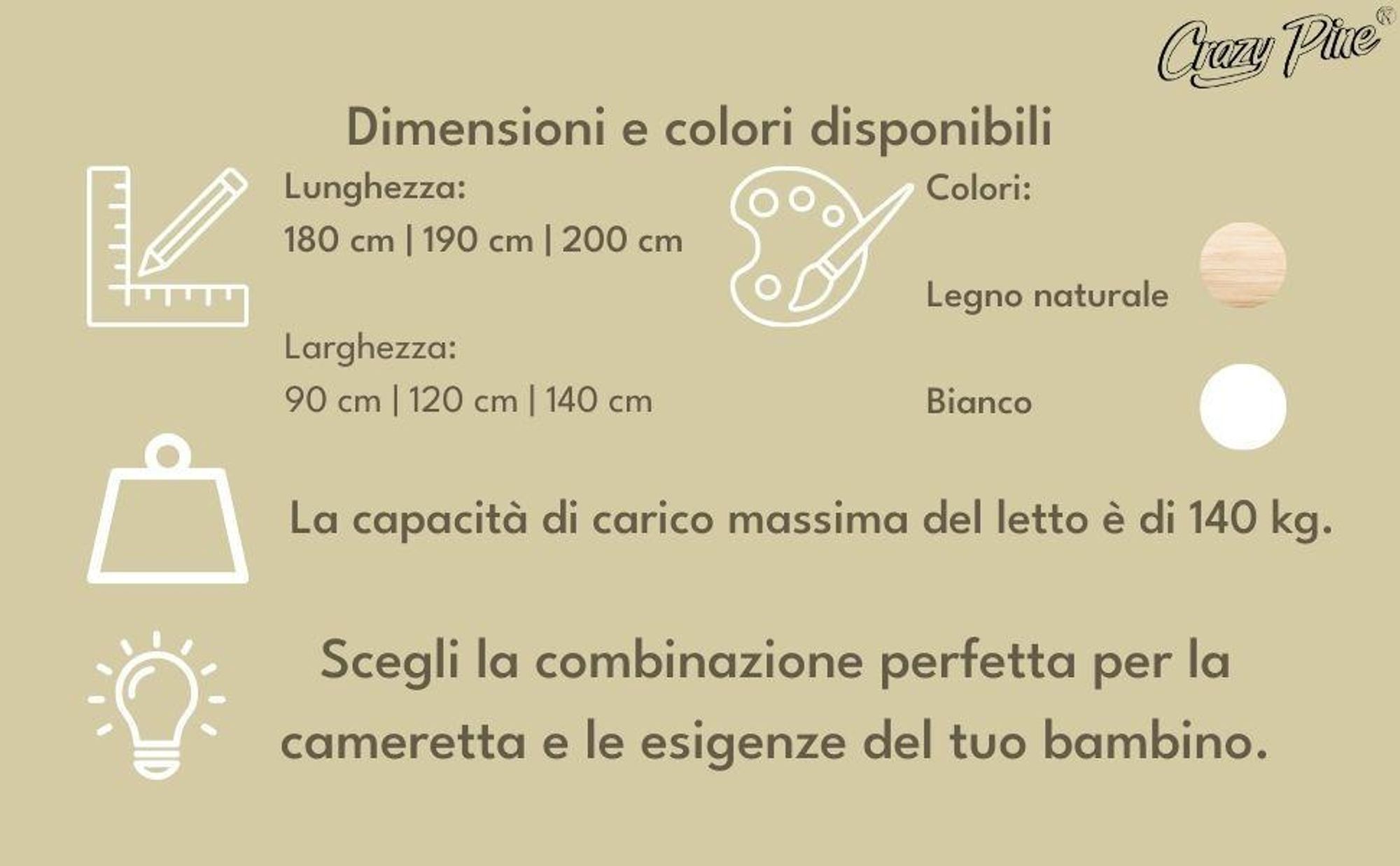 Crazy Pine Letto per Bambini 140x190 cm – Letto Montessori Bianco da Pavimento in Legno – Barriera Apribile e Protezione 73 cm – Crazy John
