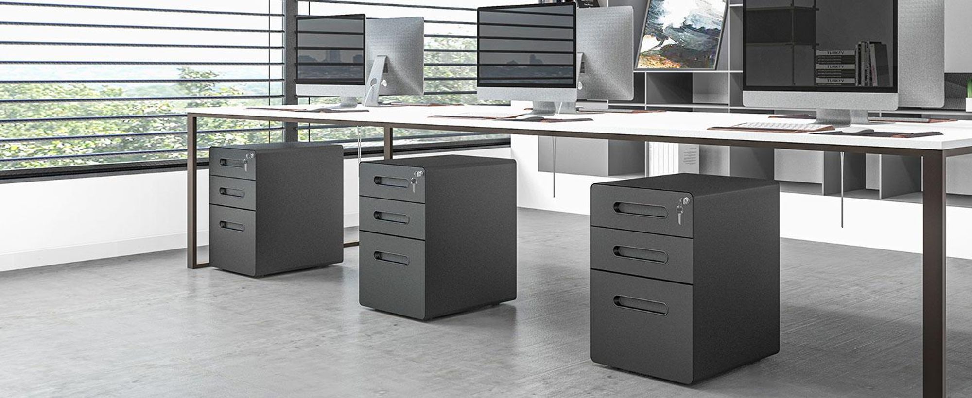 Vinsetto Rollcontainer Aktenschrank mit 3 Schubladen Bürocontainer Stahl Schwarz