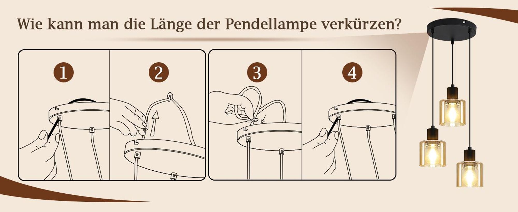 Lampada a sospensione ZMH, vetro, 3 luci, rotonda, attacco E27, stile retrò, nera. Lampada a sospensione per sala da pranzo, stile industriale, ideale per tavoli da pranzo