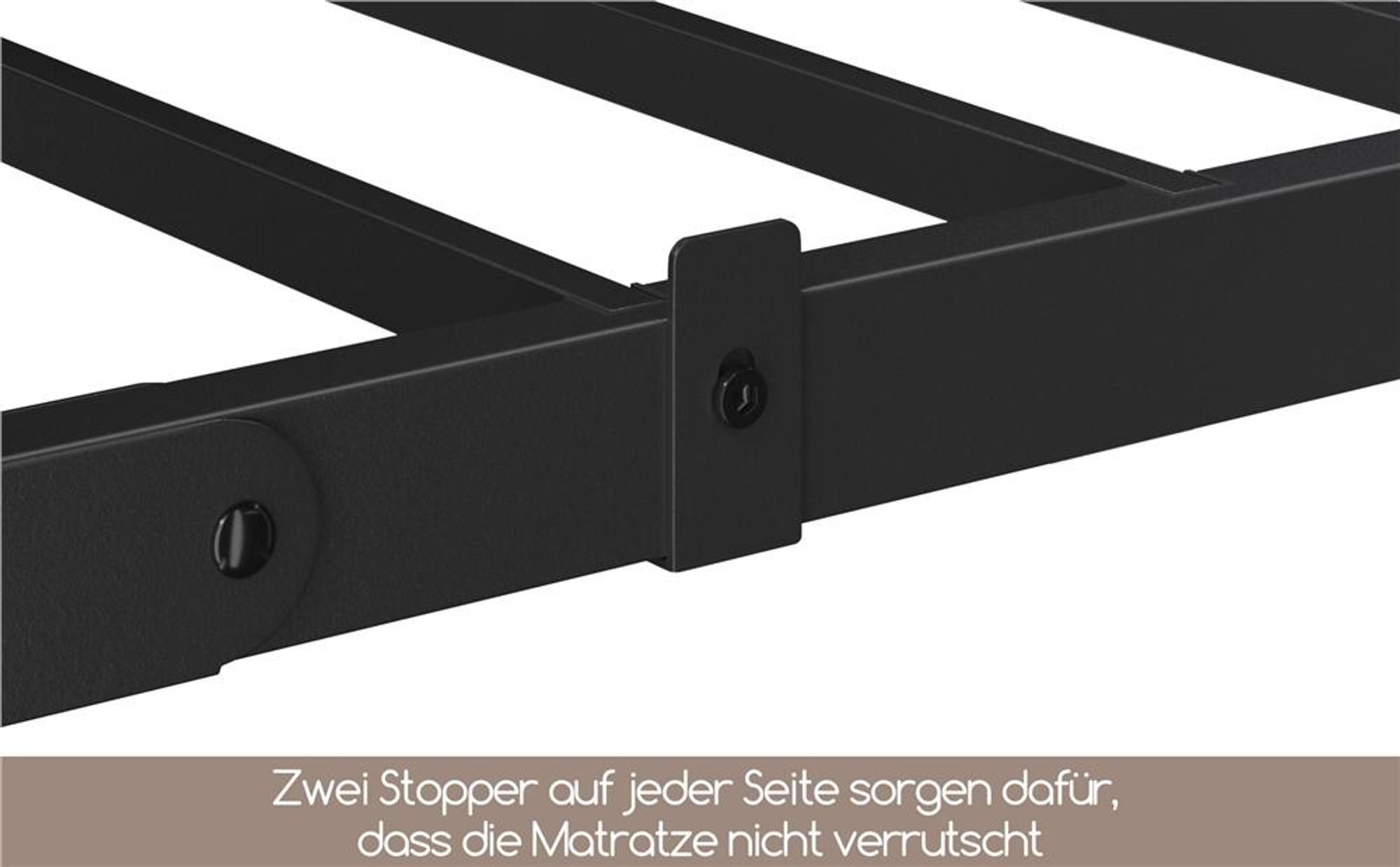 Yaheetech Bettrahmen 36cm H Metallbett mit Lattenrost, Bettgestell aus Metall, Modern Doppelbett Einzelbett Leichte Montage, 140 x 200 cm, Schwarz