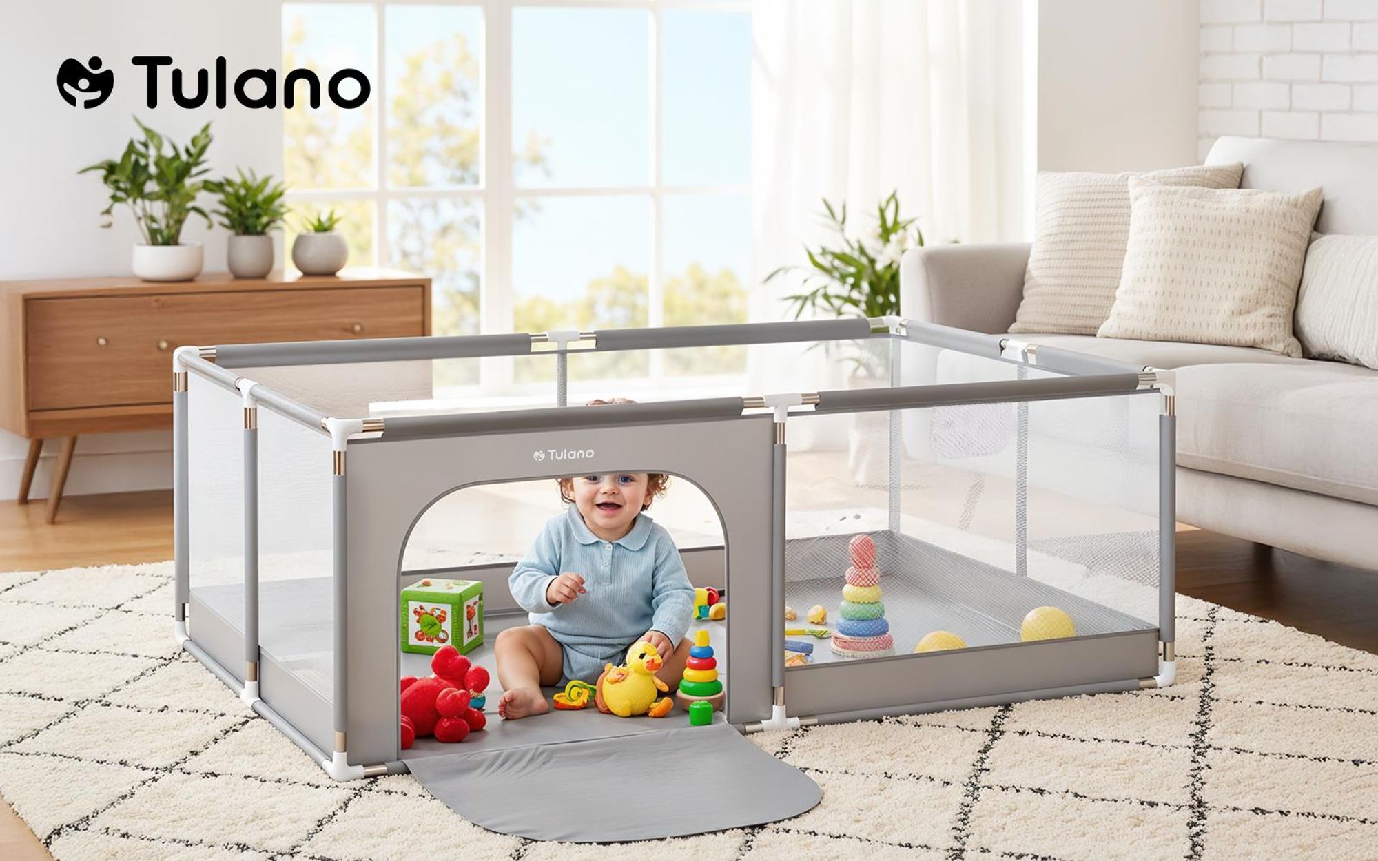 Tulano Cozy 22 Laufgitter 120×180 cm, faltbar, mit Boden, Netzwänden & Reißverschluss, ab 6 Monaten