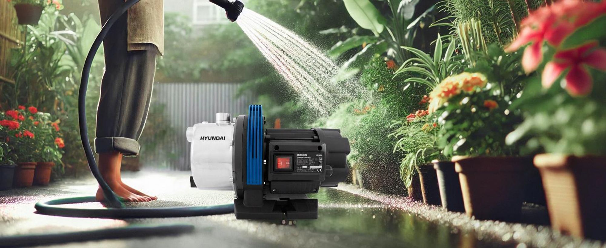 HYUNDAI Gartenpumpe GP12050 (1200W, 5.000 l/h, Förderhöhe max. 50m, Ansaughöhe max. 8m)