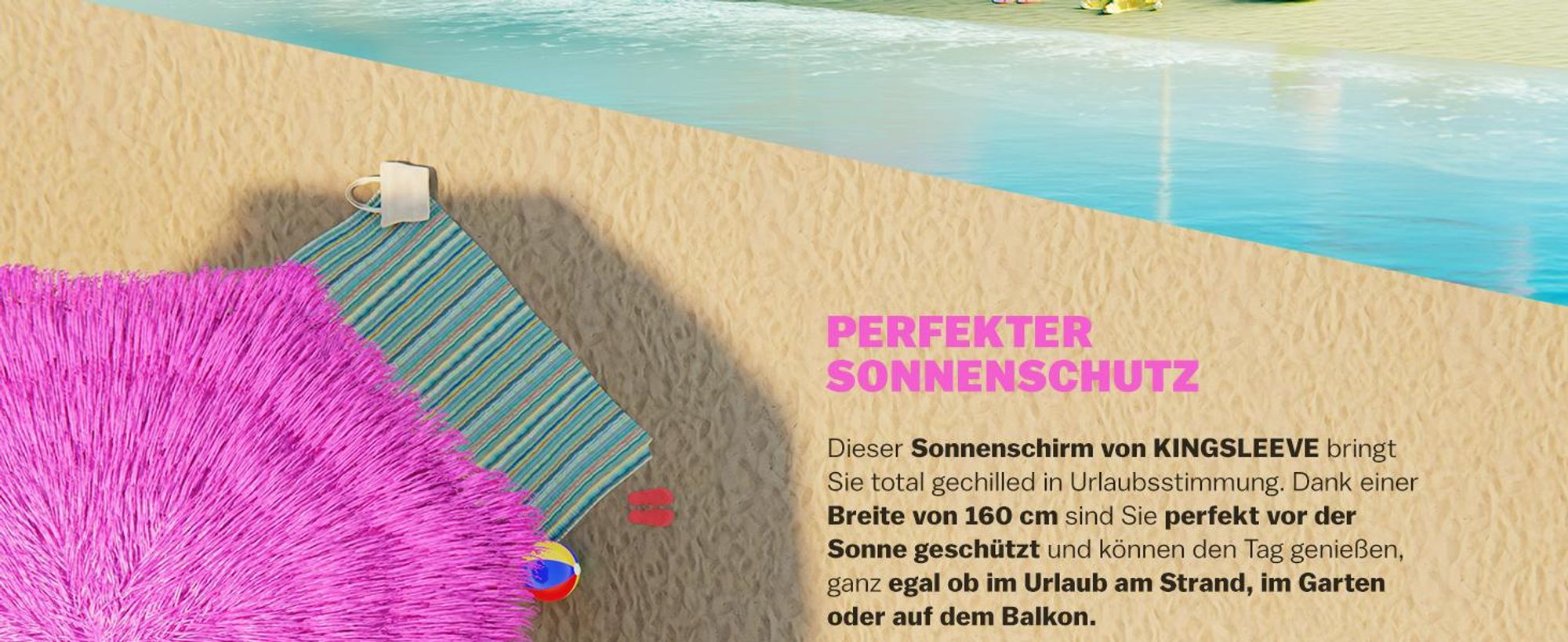 KINGSLEEVE® Sonnenschirm Hawaii Ø160cm Neigbar Höhenverstellbar UV Schutz 30+ Groß Rund Balkon Strand Strohschirm Strandschirm Bast Hawaiischirm Pink